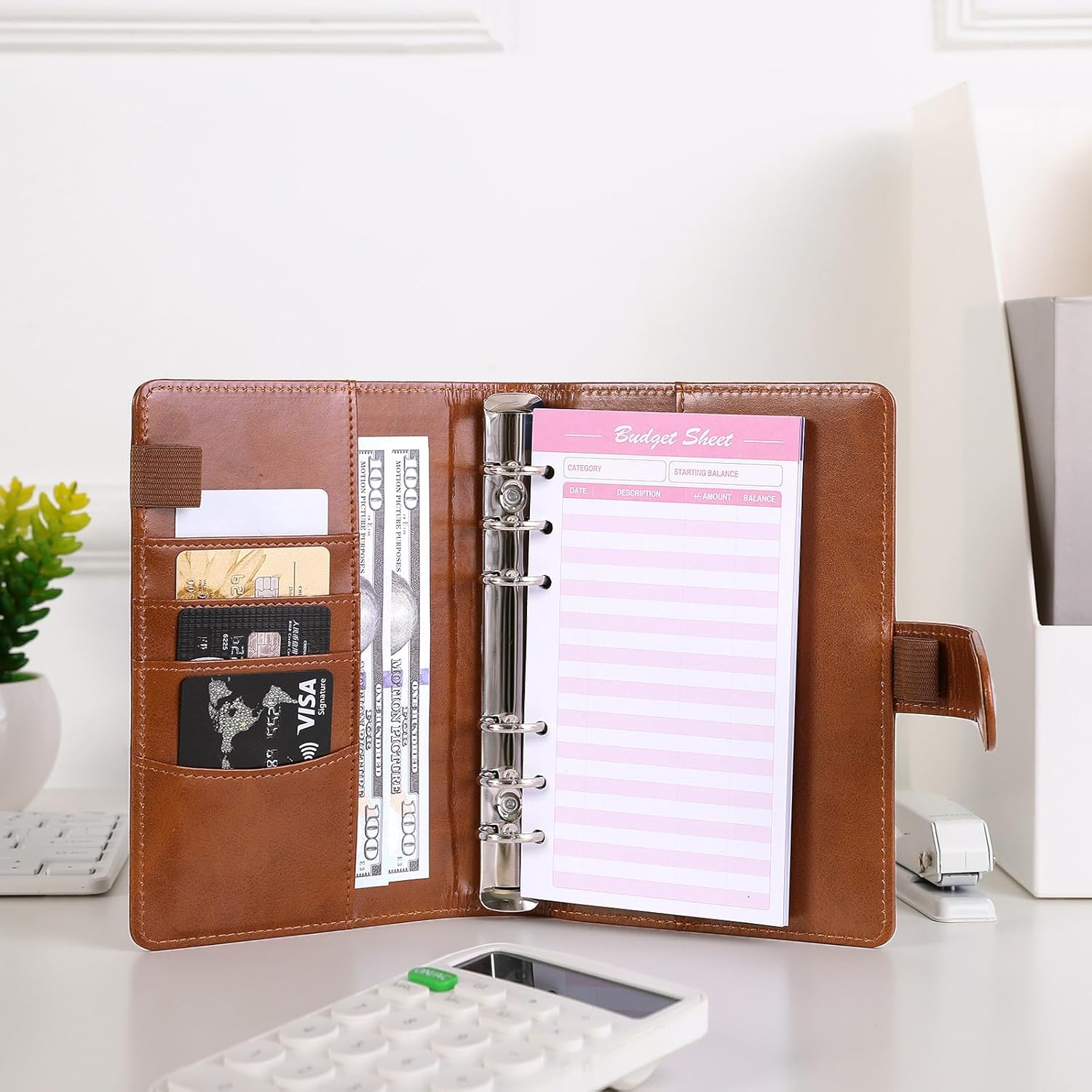 SKYDUE Budget Binder with 8pcs Zipper Envelopes,Money Organizer for Cash with 12pcs Expense Sheets & 24 Rose Gold Sticky Labels