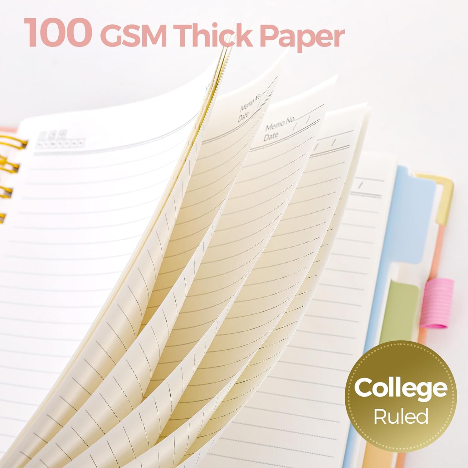 SKYDUE Hardcover Spiral Notebook, 300 Pages 8" x 10" College Ruled Notebook for Work with Dividers & Pockets, 5 Subject Notebook Journals for Women, Double Wire Bound, Tab Stickers Included, Pink