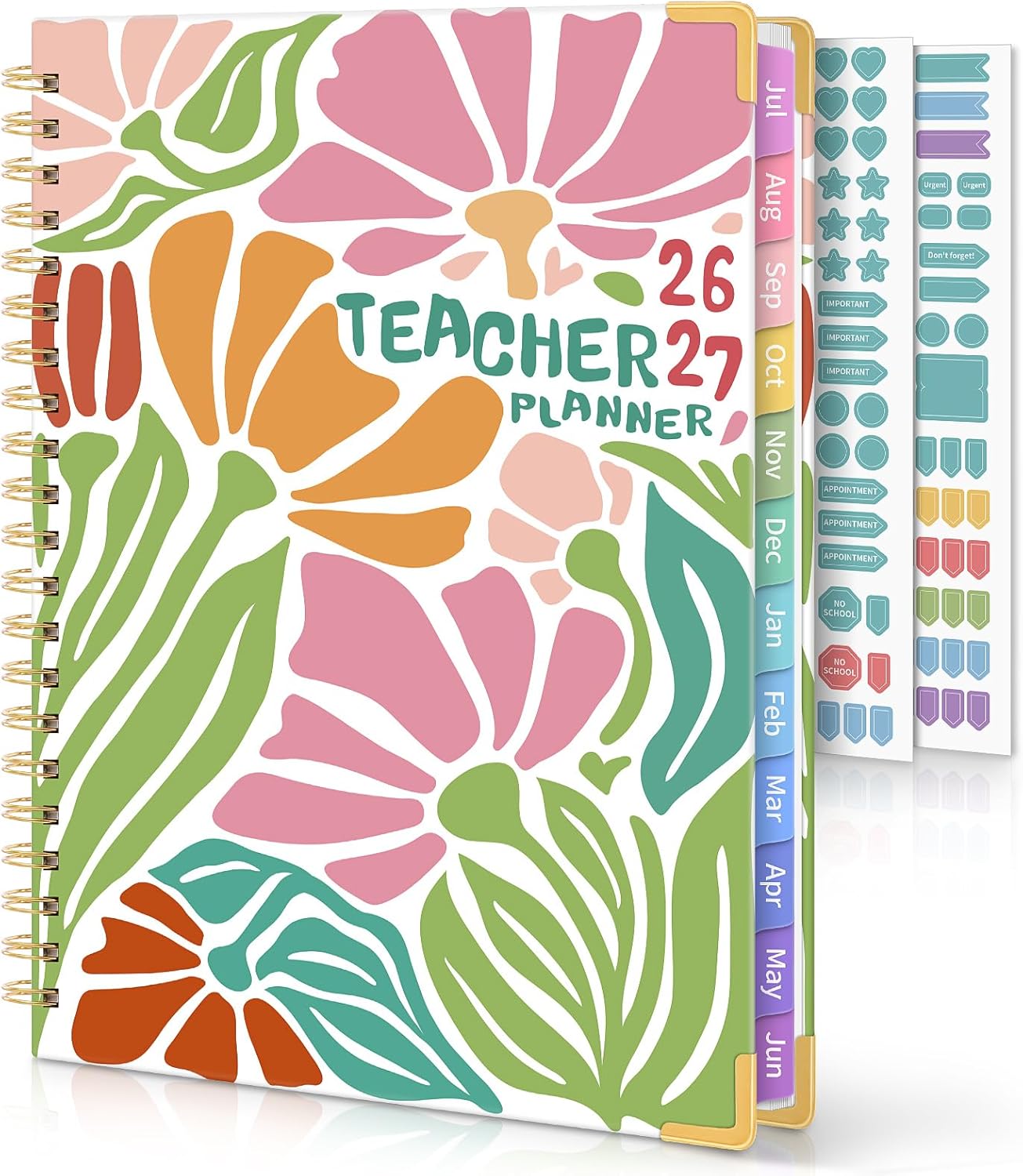 SKYDUE Teacher Planner 2026-2027 Academic Year, 8.5" x 11" Deluxe Teacher Lesson Planner with Monthly Tabs & Stickers, Lesson Plan Book 26-27, Grid