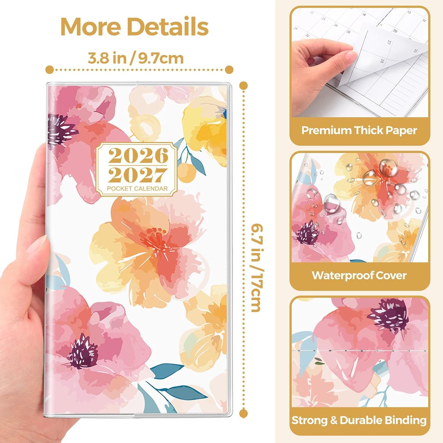 SKYDUE Pocket Calendar 2026-2027, Pocket Monthly Planner Jan 2026 - Dec 2027 for Purse, 6.7" X 3.7" 24-Month Small Planner, Academic Year Calendar, Compact Design with Plastic Sleeve