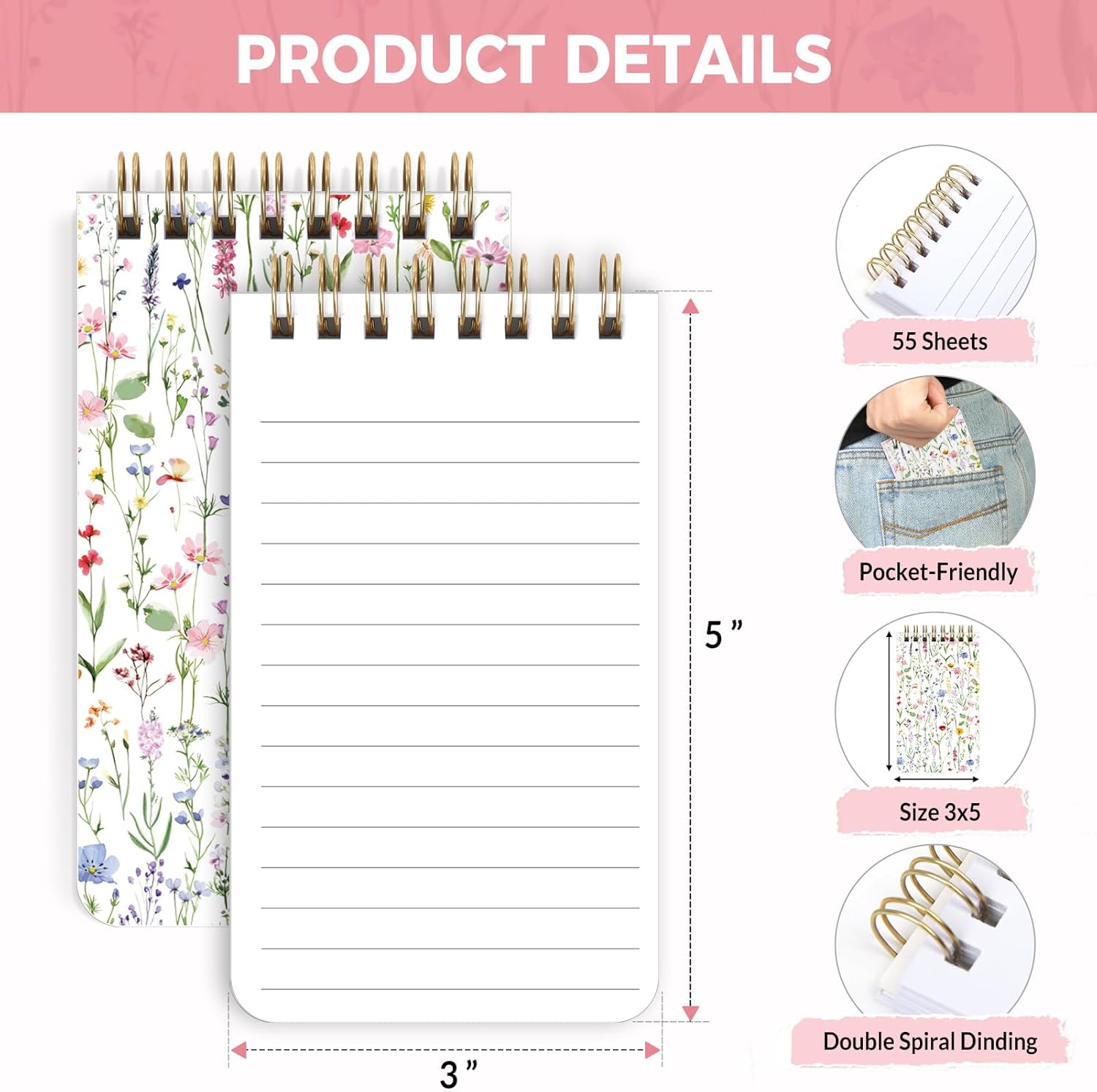 SKYDUE Small Notebooks, Cute 3x5 Pocket Notepads, Mini Spiral Notebook with Lined Pages Nursing School Essentials, School Office Supplies Set Of 8