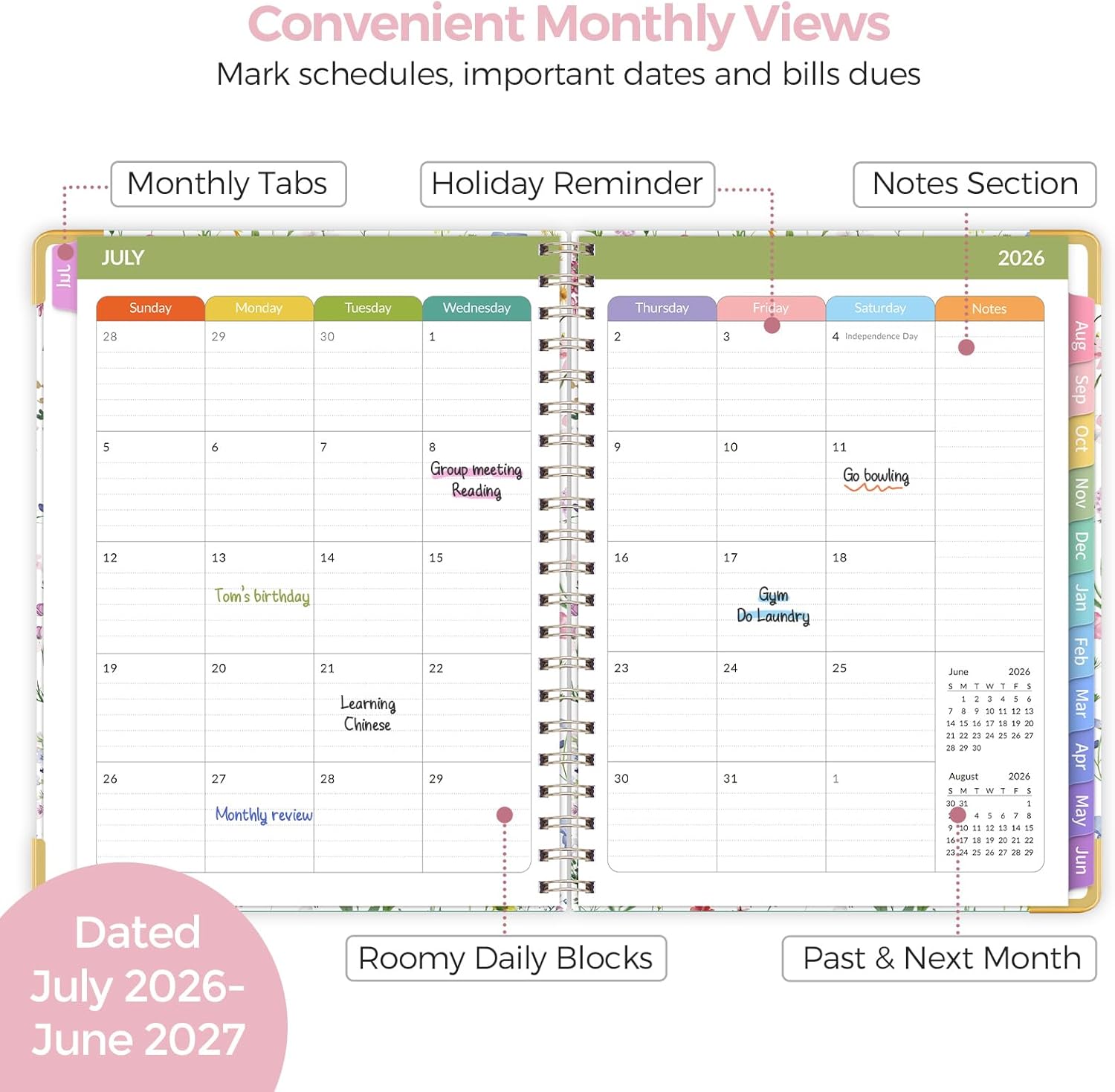 SKYDUE Teacher Planner 2026-2027 Academic Year, 8.5" x 11" Deluxe Teacher Lesson Planner with Monthly Tabs & Stickers, Lesson Plan Book 26-27, Grid