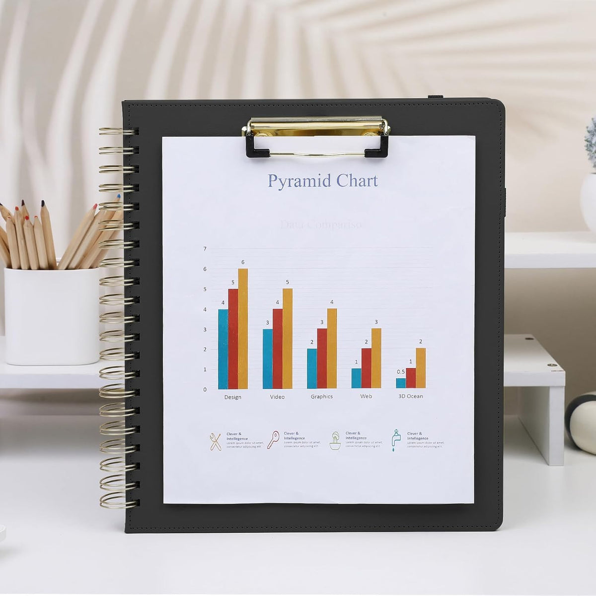 SKYDUE Clipboard Folder with Storage, 6 Dividers with 12 Pockets for Letter Size, Storage Clipboard Folio with Refillable Notepad, Spiral Clipboards Padfolio for Teacher Worker Supplies
