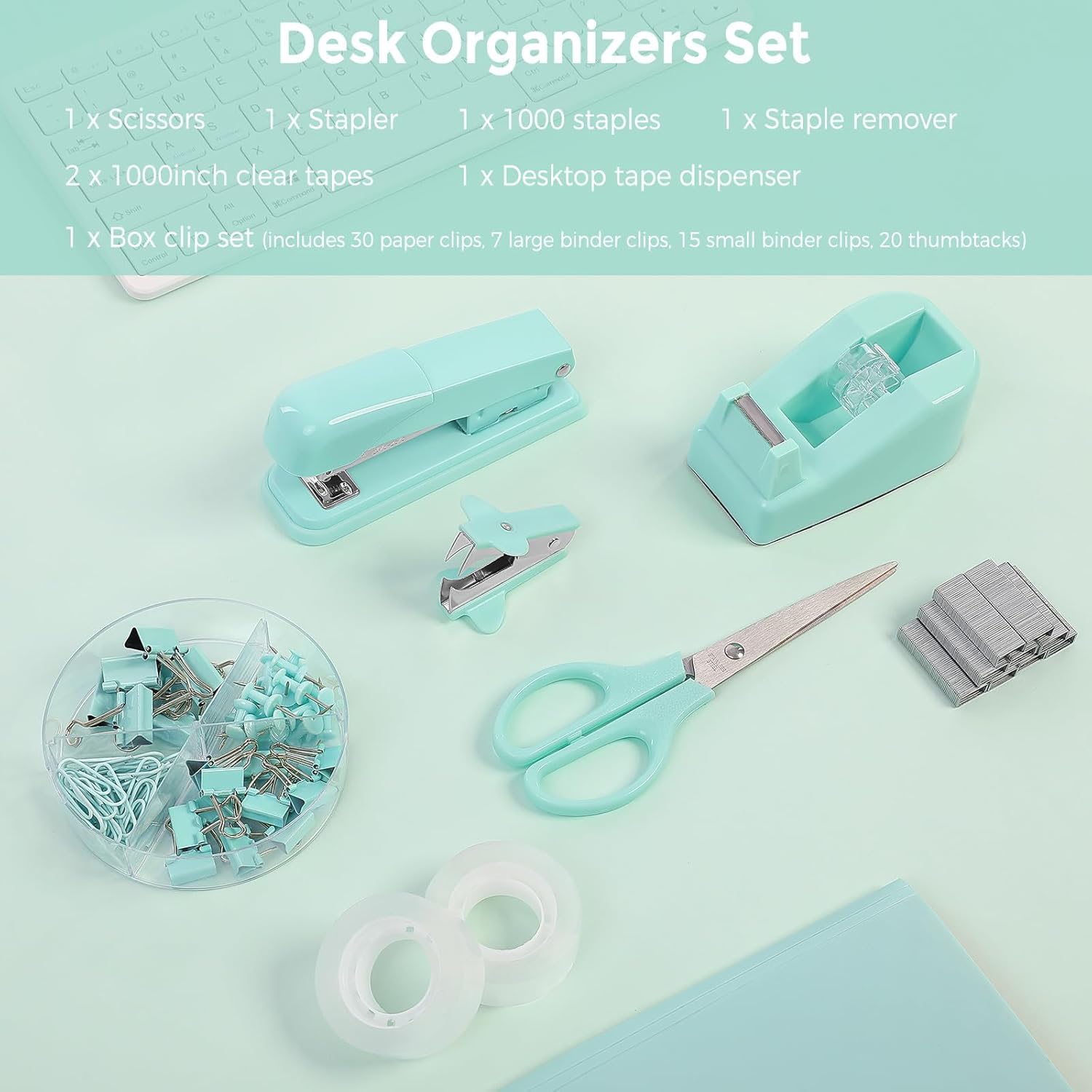 SKYDUE Pink Office Desk Accessories, Pink Office Supplies, Stapler, Tape Dispenser, Scissors, Clips and 1000pcs Staples,Office Supplies for Desk for Women