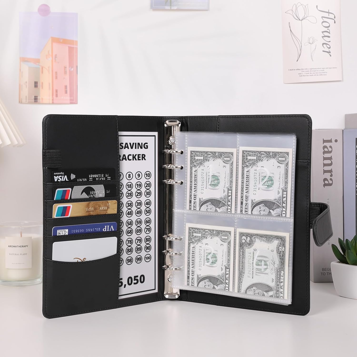 SKYDUE 100 Envelopes Money Savin Challenge Binder, A5 Money Saving Budget Binder with Cash Envelopes - Savings Challenges Book to Save $5,050