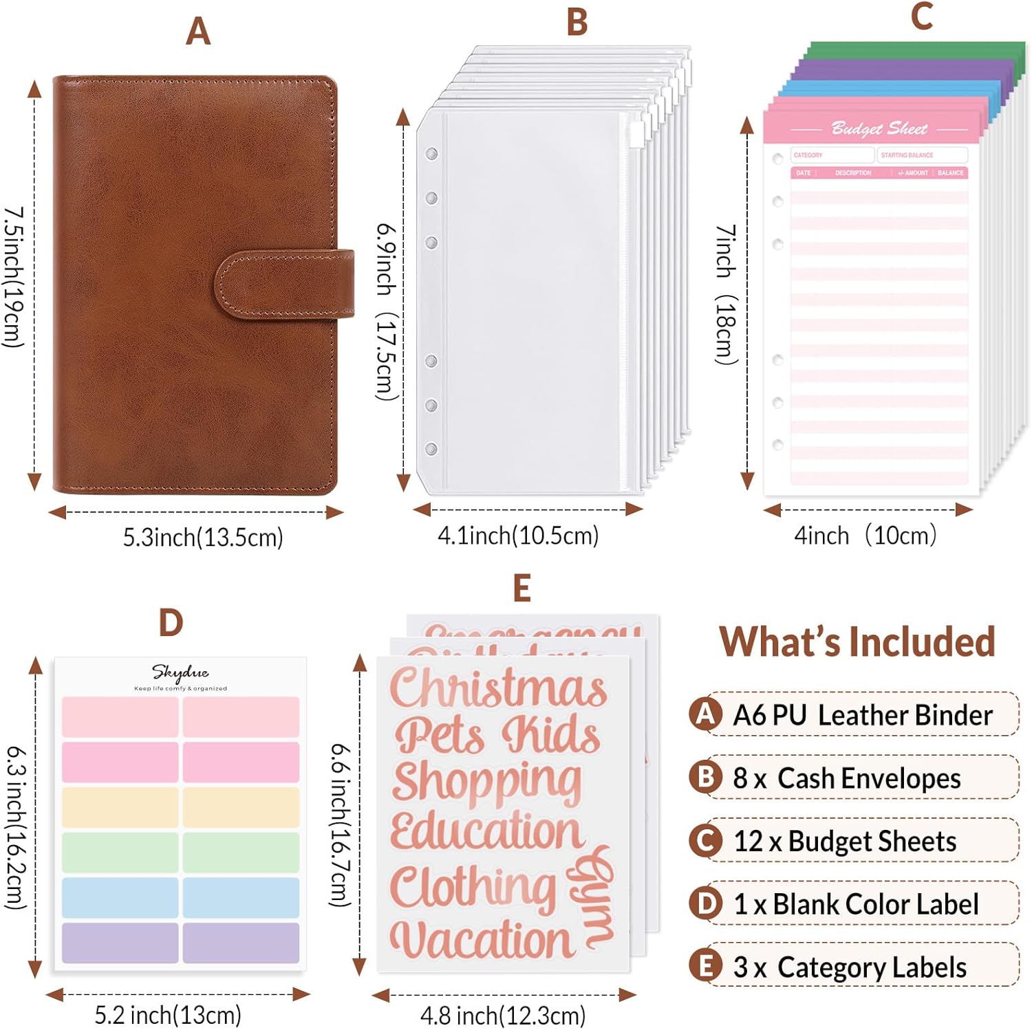 SKYDUE Budget Binder with 8pcs Zipper Envelopes,Money Organizer for Cash with 12pcs Expense Sheets & 24 Rose Gold Sticky Labels
