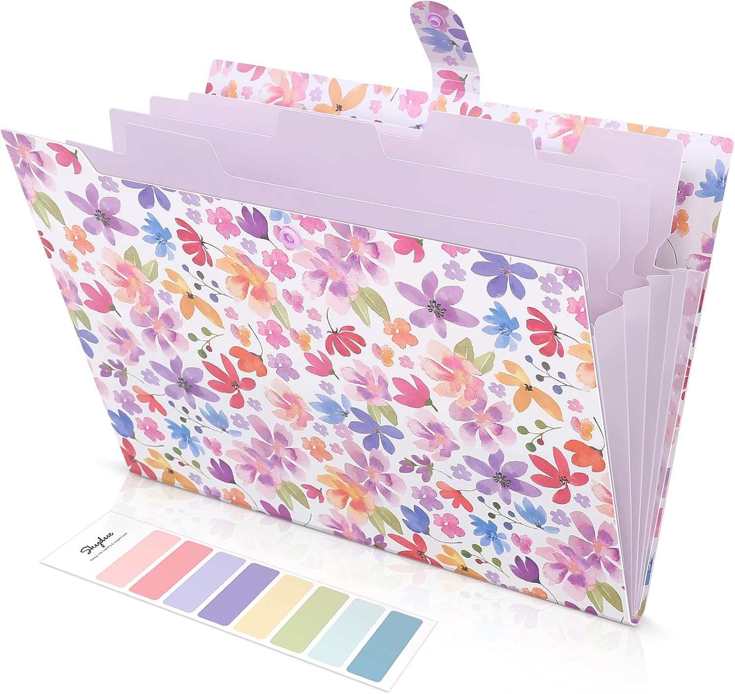 SKYDUE Accordion File Organizer, Floral Expanding File Folders with 5 Pockets, Cute Document Organizer for Paper Bills Receipt Storage, School Office & Hospital Supplies Letter/A4 Size Navy Blue
