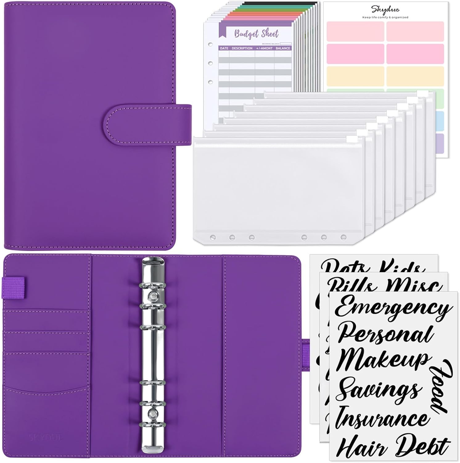 SKYDUE Budget Binder, Money Saving Binder with Zipper Envelopes, Cash Envelopes and Expense Budget Sheets for Budgeting