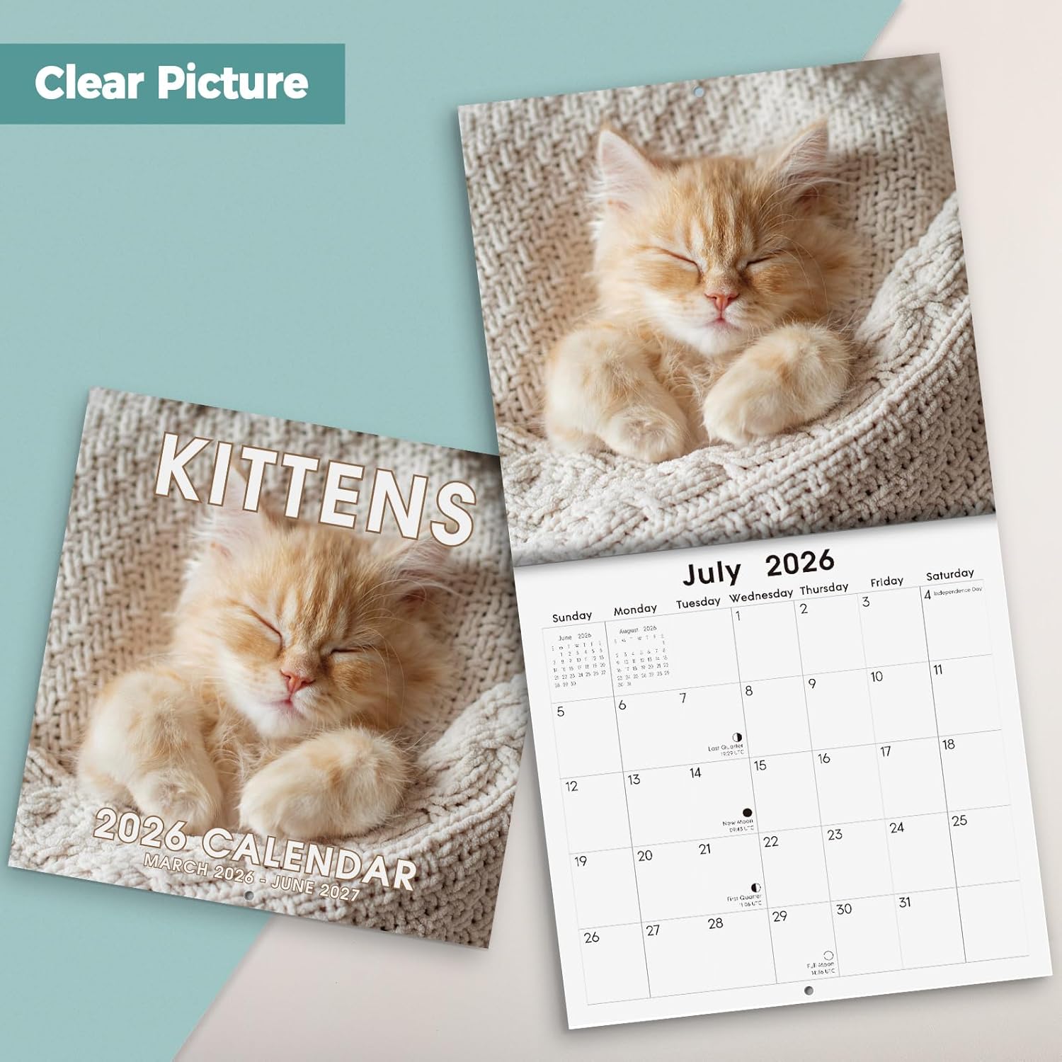 SKYDUE 2026 Wall Calendar 12"x24" Opened, 18-Month Puppy Dog Calendar from January 2026 to June 2027 with Stickers, Thick Paper Monthly Calendar for Home Office Organizing & Planning