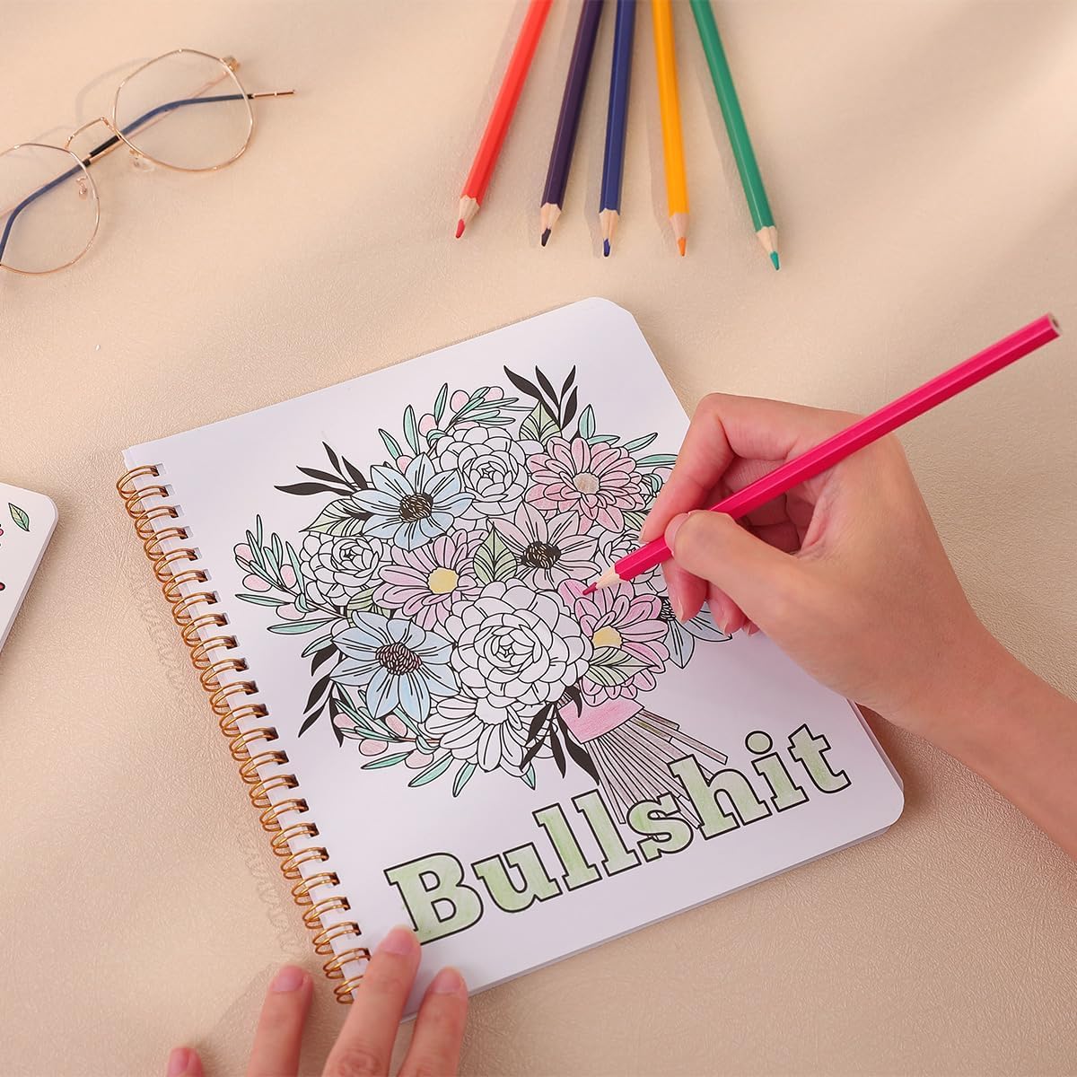 SKYDUE Aesthetic Adult Coloring Book Set of 2, Coloring Books for Adults Relaxation, Spiral Bound Funny Animal & Flower Designs for Stress Relief, Gift for Women and Men