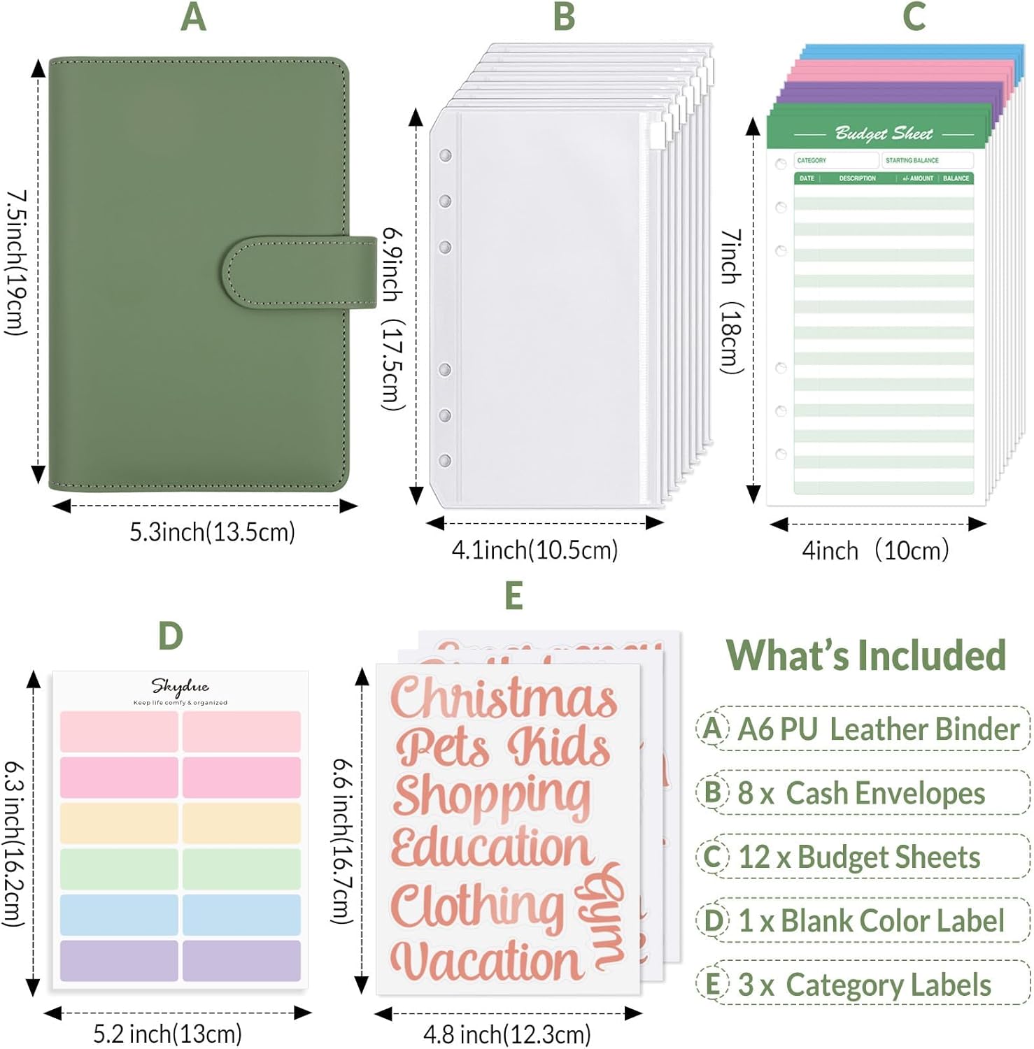 SKYDUE Budget Binder with 8pcs Zipper Envelopes,Money Organizer for Cash with 12pcs Expense Sheets & 24 Rose Gold Sticky Labels