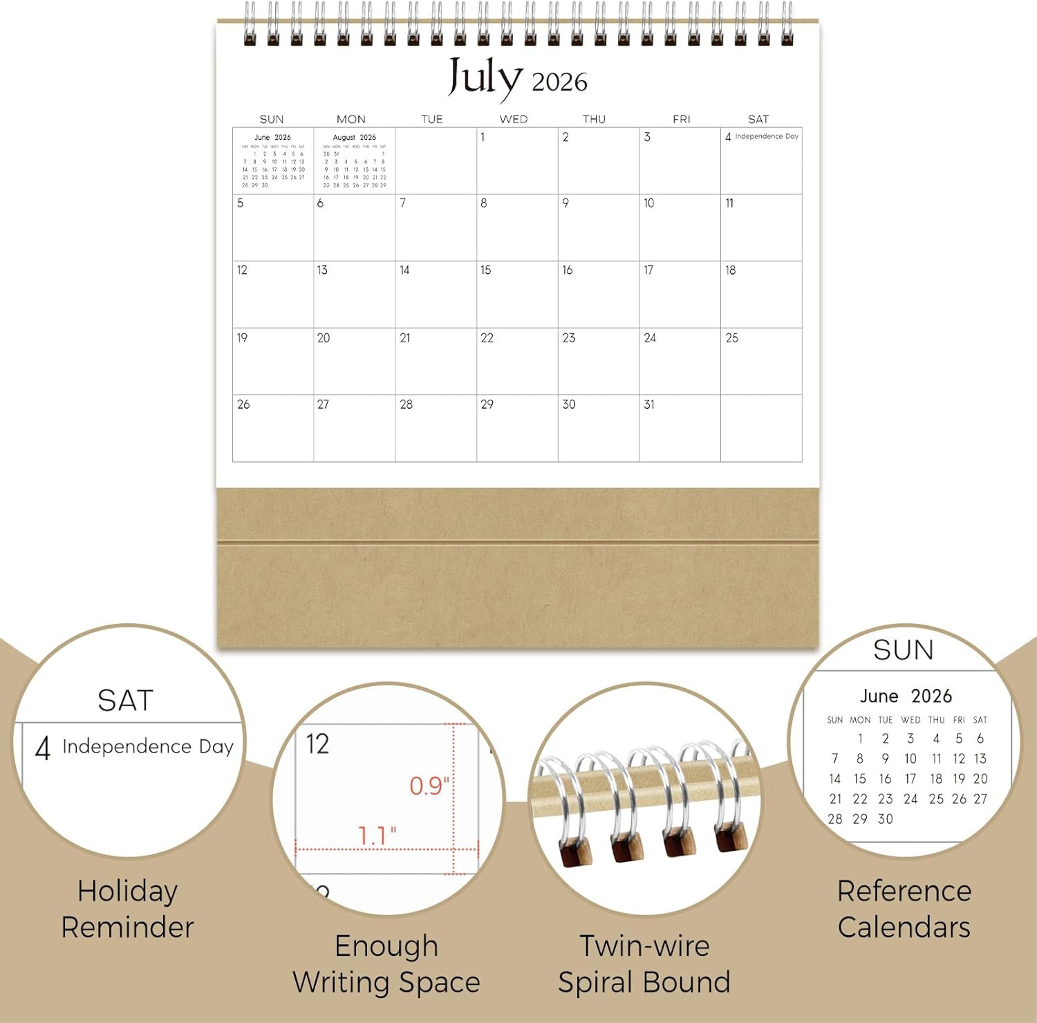 SKYDUE Small Desk Calendar 2026-2027, Apr. 2026 to Dec. 2027, 21 Months Small Desk Calendar with Planner Stickers, 8.5" x 7" Desktop Calendar Planner, Kraft