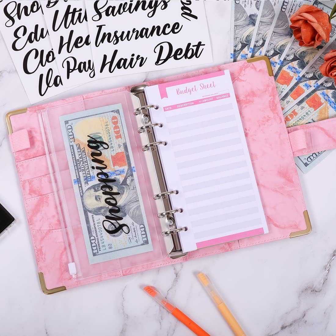 SKYDUE Budget Binder, Money Saving Binder with Zipper Envelopes, Cash Envelopes and Expense Budget Sheets for Budgeting