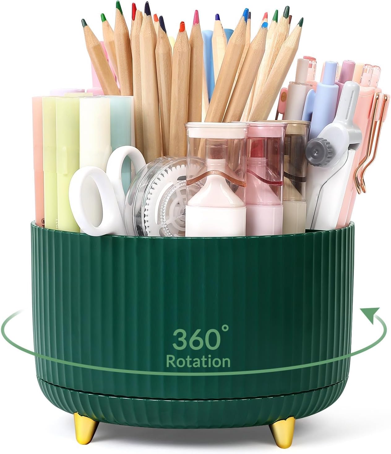 SKYDUE 360 Rotating Plastic Desk Pen Organizer with 5 Slots, Dual-Purpose Art Supply Pencil Cup for Office, School, Home