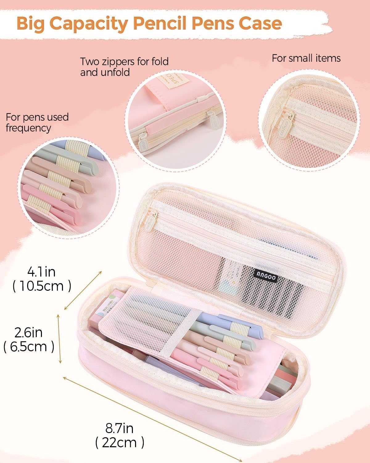 SKYDUE Cute School Supplies 44 PCS, Aesthetic Pencil Case with 12 Pastel Highlighters, 5 Black Gel Pens, 6 Color Gel Pens & Mechanical Pencils, College Essentials Students Stationary Set Pink