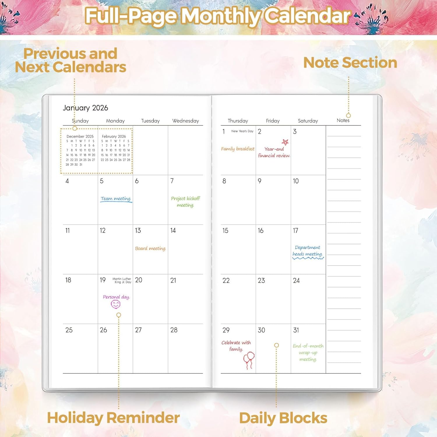 SKYDUE Pocket Calendar 2026-2027, Pocket Monthly Planner Jan 2026 - Dec 2027 for Purse, 6.7" X 3.7" 24-Month Small Planner, Academic Year Calendar, Compact Design with Plastic Sleeve