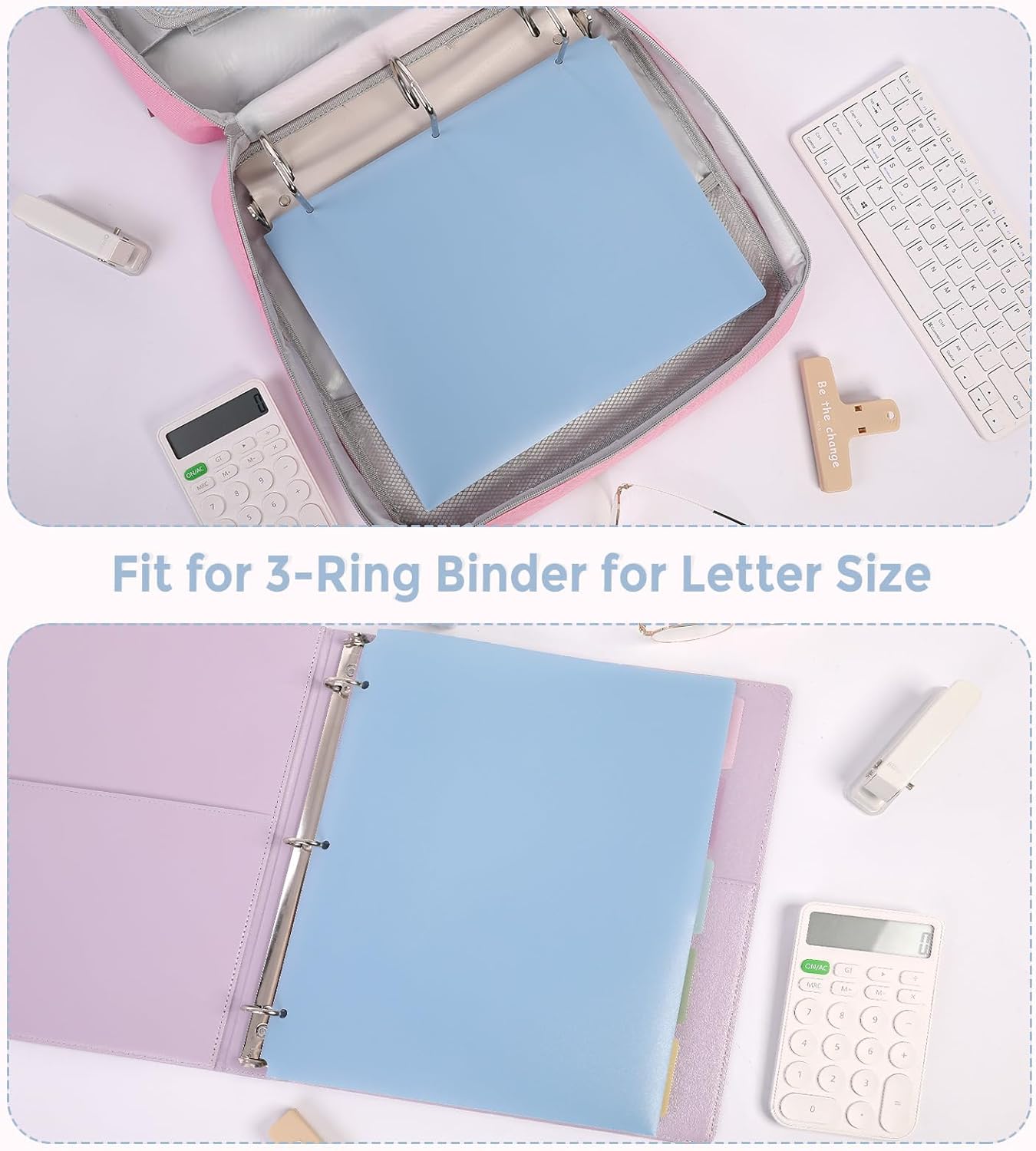 Plastic Pocket Folders，2 Pockets and 3 Dividers, Letter Size – Fits 3-Ring Binders – School Folders for Students & Office Use – Pink & Purple
