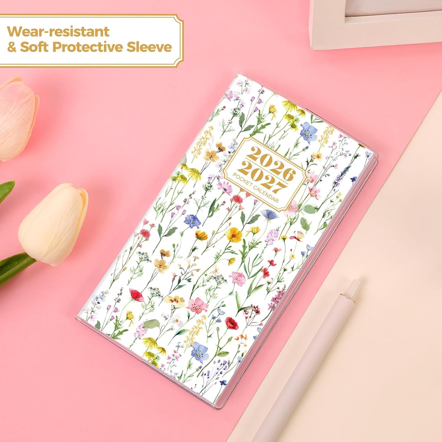 SKYDUE Pocket Calendar 2026-2027, Pocket Monthly Planner Jan 2026 - Dec 2027 for Purse, 6.7" X 3.7" 24-Month Small Planner, Academic Year Calendar, Compact Design with Plastic Sleeve