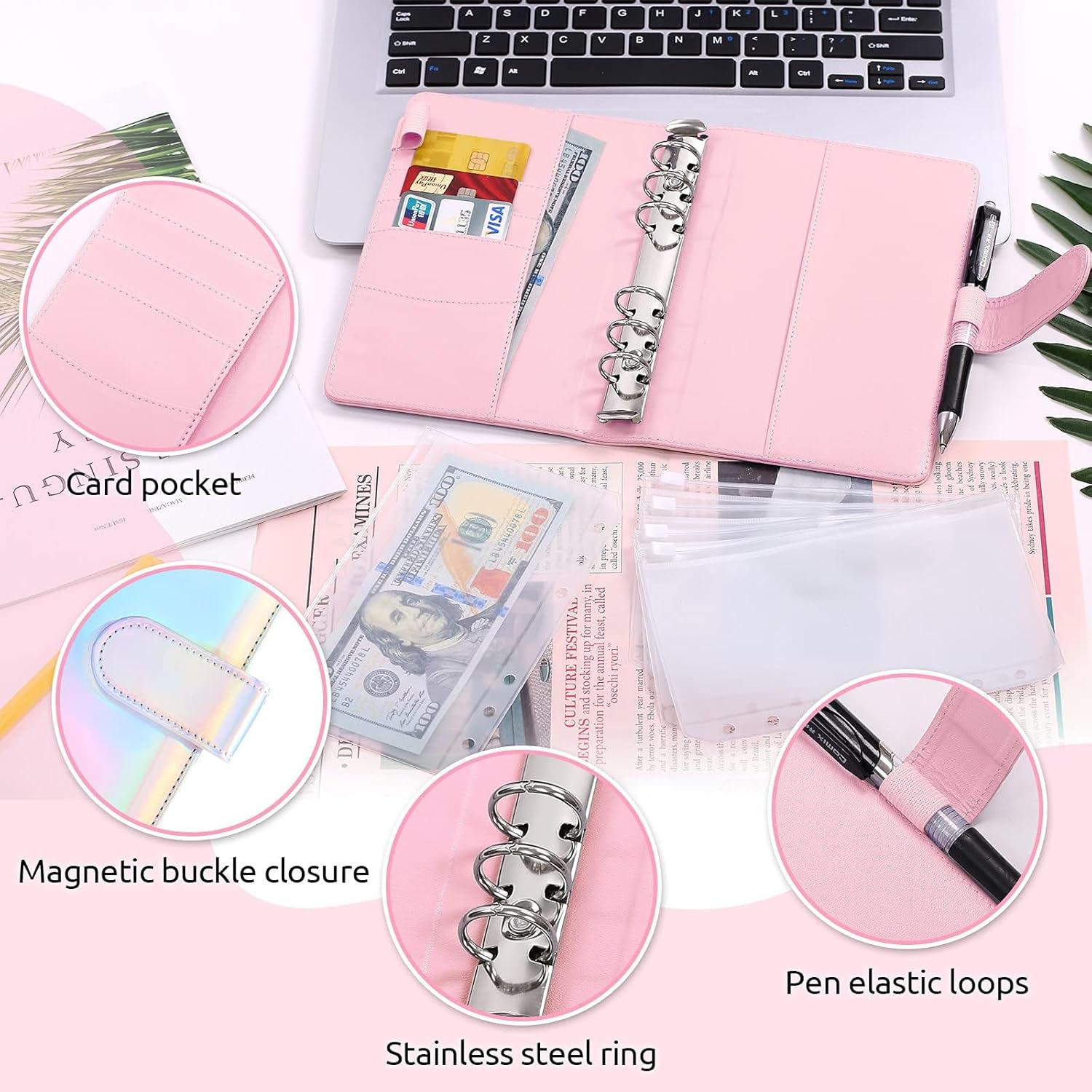 SKYDUE Budget Binder, Money Saving Binder with Zipper Envelopes, Cash Envelopes and Expense Budget Sheets for Budgeting