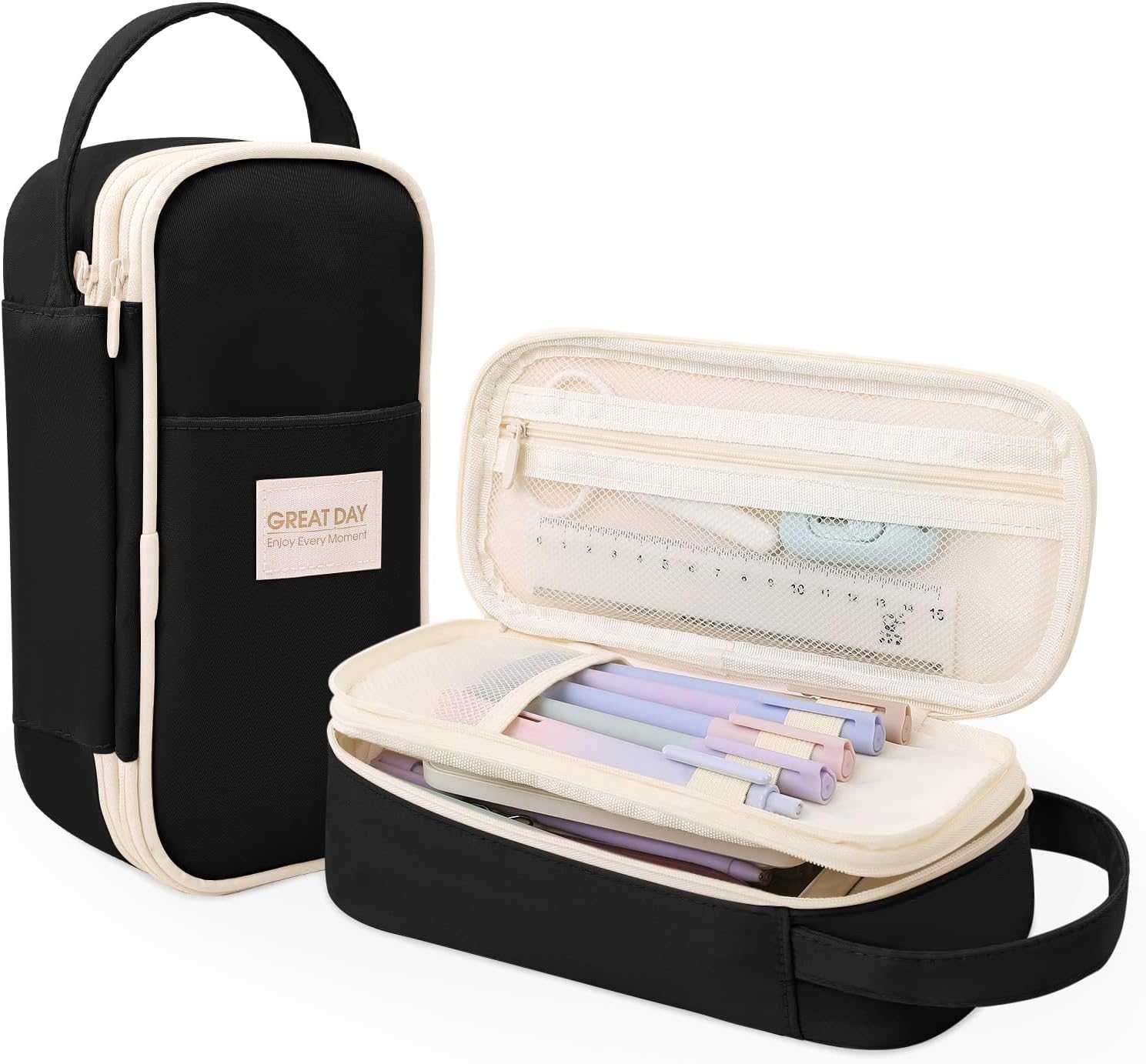 SKYDUE 360 Drgree Roating Desk Organizer, Rotating Pen Holder with Large Capacity Pencil Case, Suit for Office, School, Home, Black