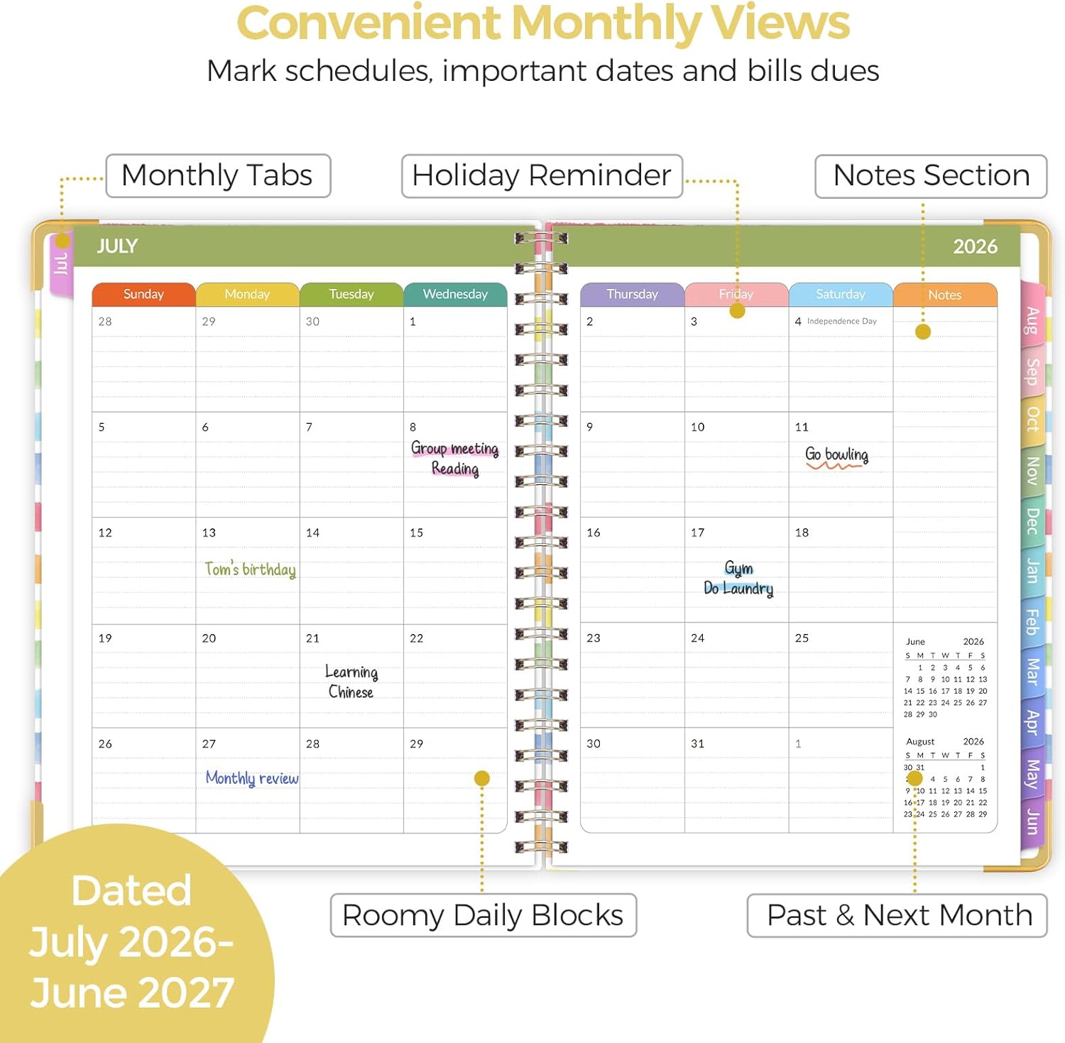 SKYDUE Teacher Planner 2026-2027 Academic Year, 8.5" x 11" Deluxe Teacher Lesson Planner with Monthly Tabs & Stickers, Lesson Plan Book 26-27, Grid