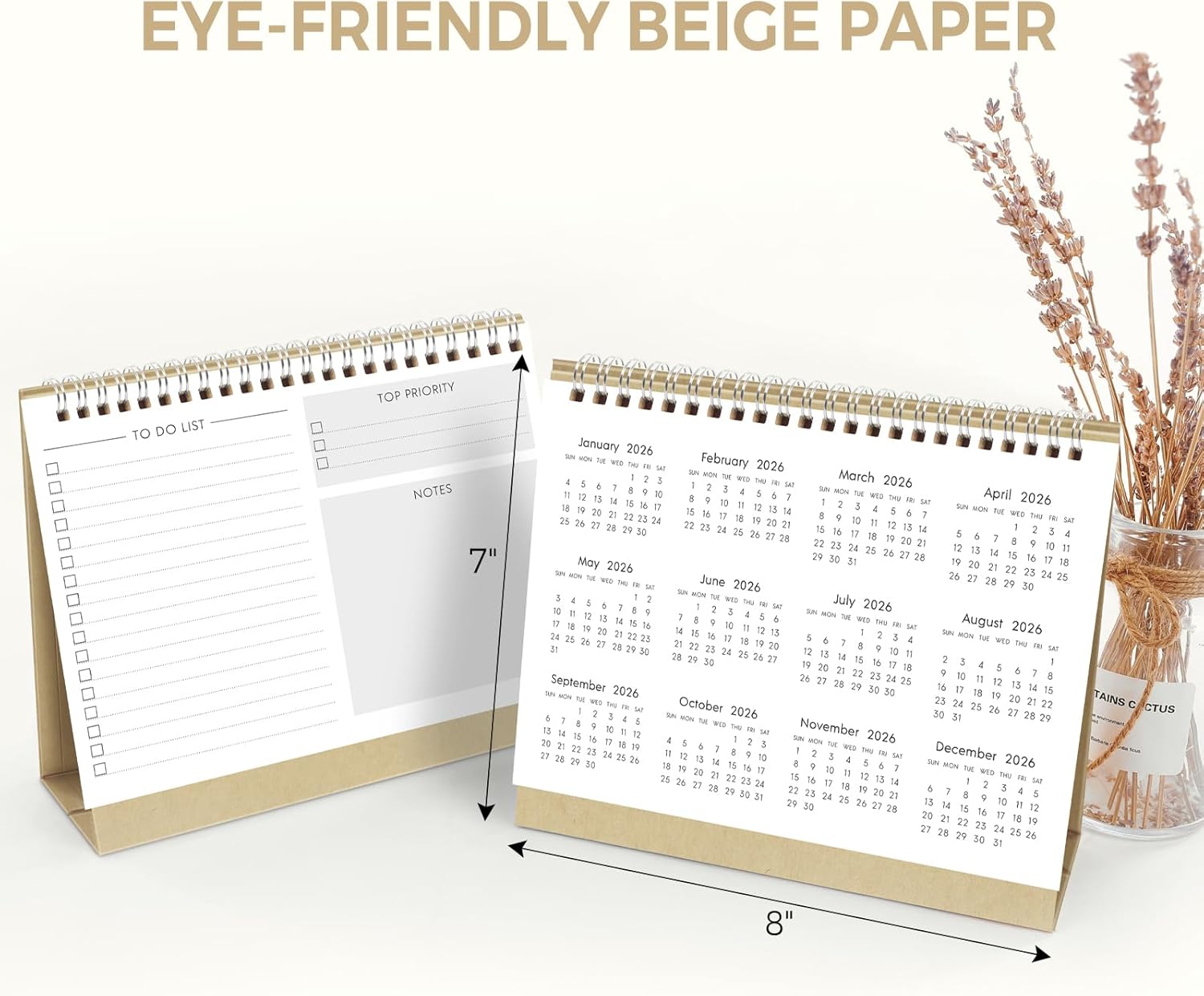 SKYDUE Small Desk Calendar 2026-2027, Apr. 2026 to Dec. 2027, 21 Months Small Desk Calendar with Planner Stickers, 8.5" x 7" Desktop Calendar Planner, Kraft