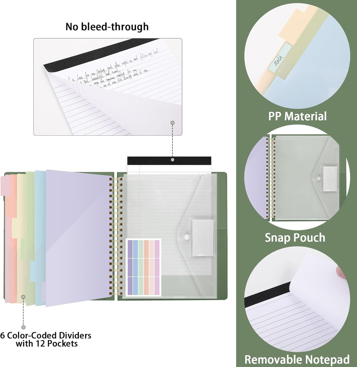 SKYDUE Clipboard Folder with Storage, 6 Dividers with 12 Pockets for Letter Size, Storage Clipboard Folio with Refillable Notepad, Spiral Clipboards Padfolio for Teacher Worker Supplies