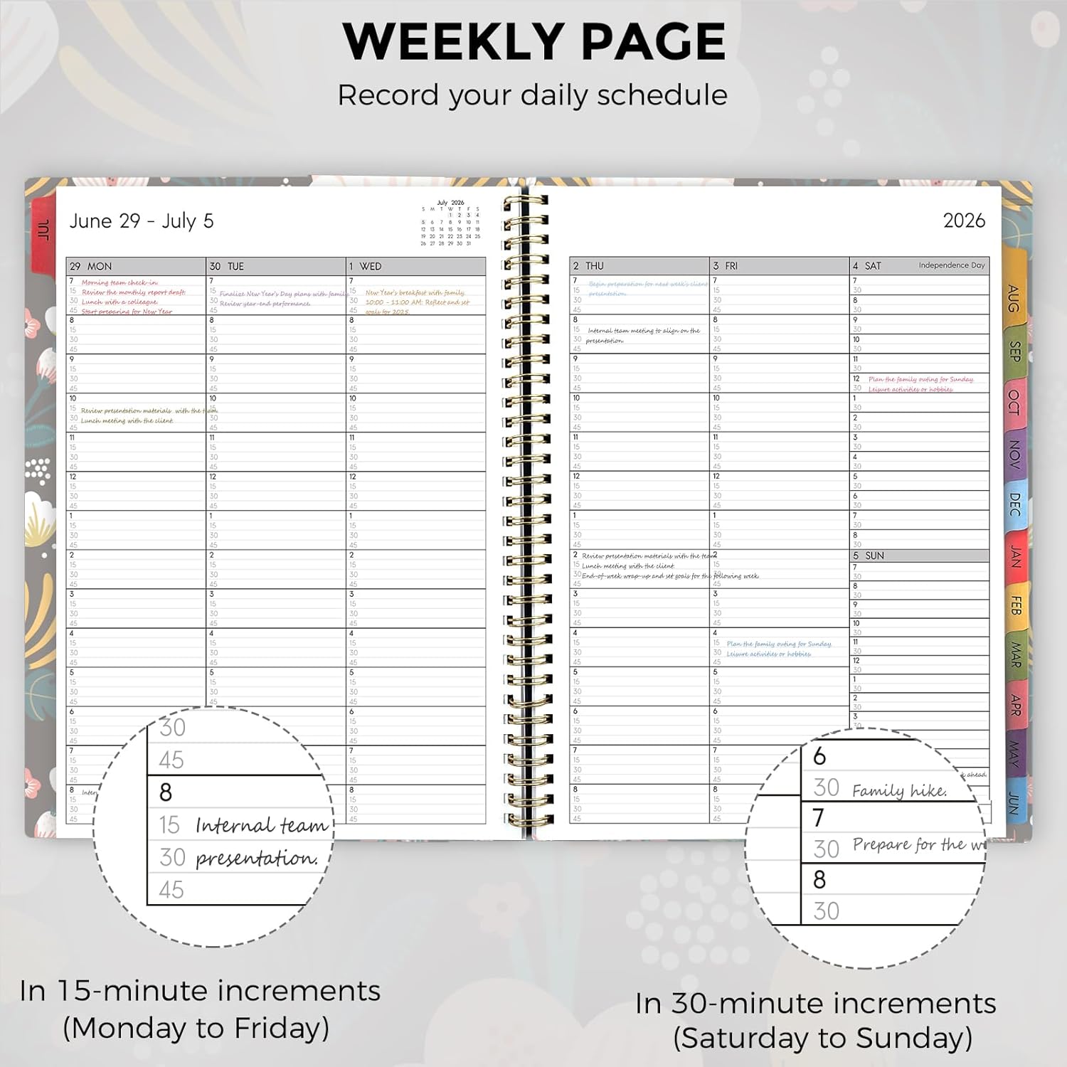 SKYDUE Appointment Book 2026-2027, Academic Hourly Planner from July 2026 - June 2027, 8.5" x 11" Weekly & Monthly Schedule Planner with 15-Minute Interval- Perfect for Daily Planning White Flower