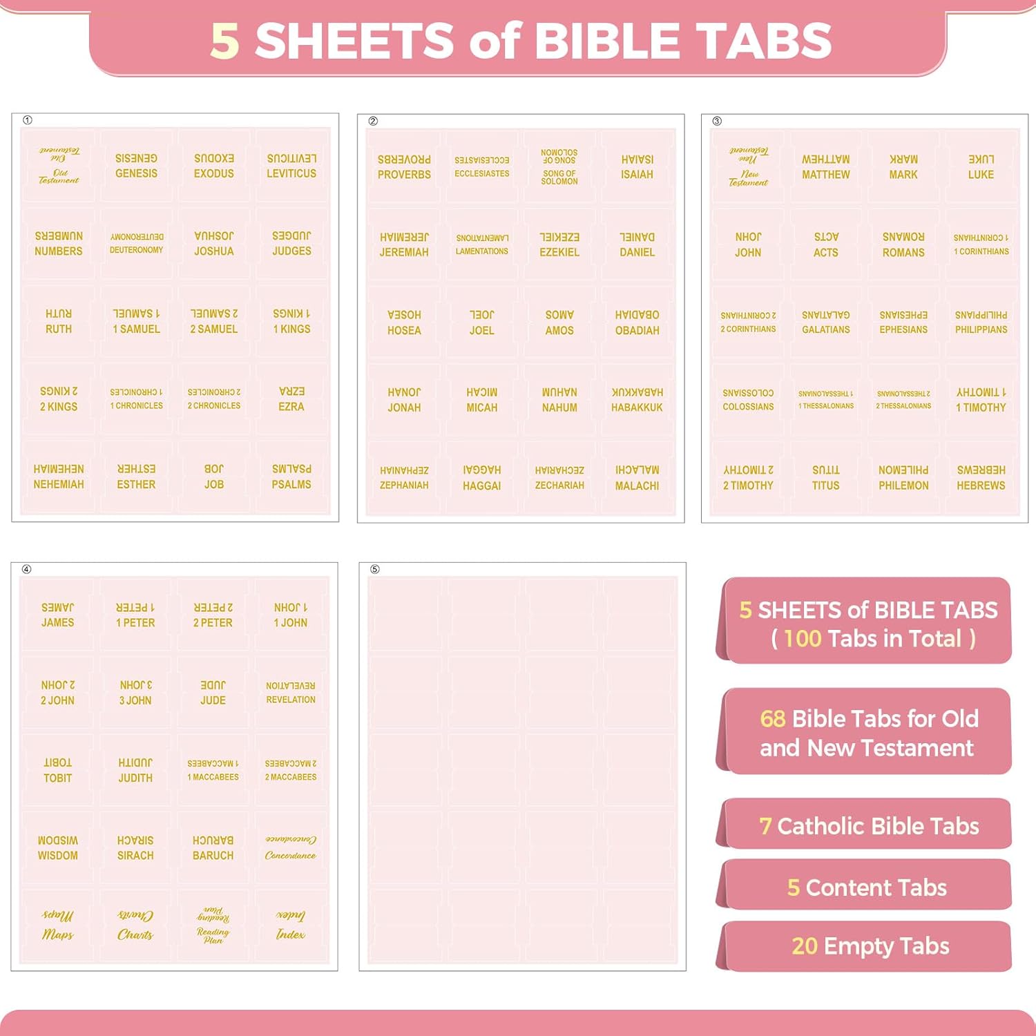 Laminated Bible Tabs for Women, 100 Tabs, Bible Book Tabs for Study Bible, Large Print Bible Chapter Tabs(Gold Foil Embossed Lettering), Bible Study Supplies, Cream Bible Labels Tabs