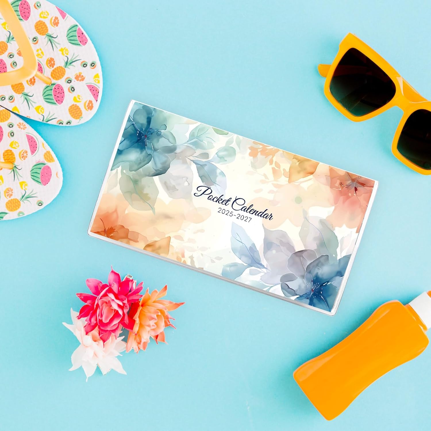Pocket Calendar 2026-2027 for Purse, 2026-2027 Pocket Planner 24 Months with Soft Waterproof Cover and Premium Paper, 6.5" x 3.5", Floral