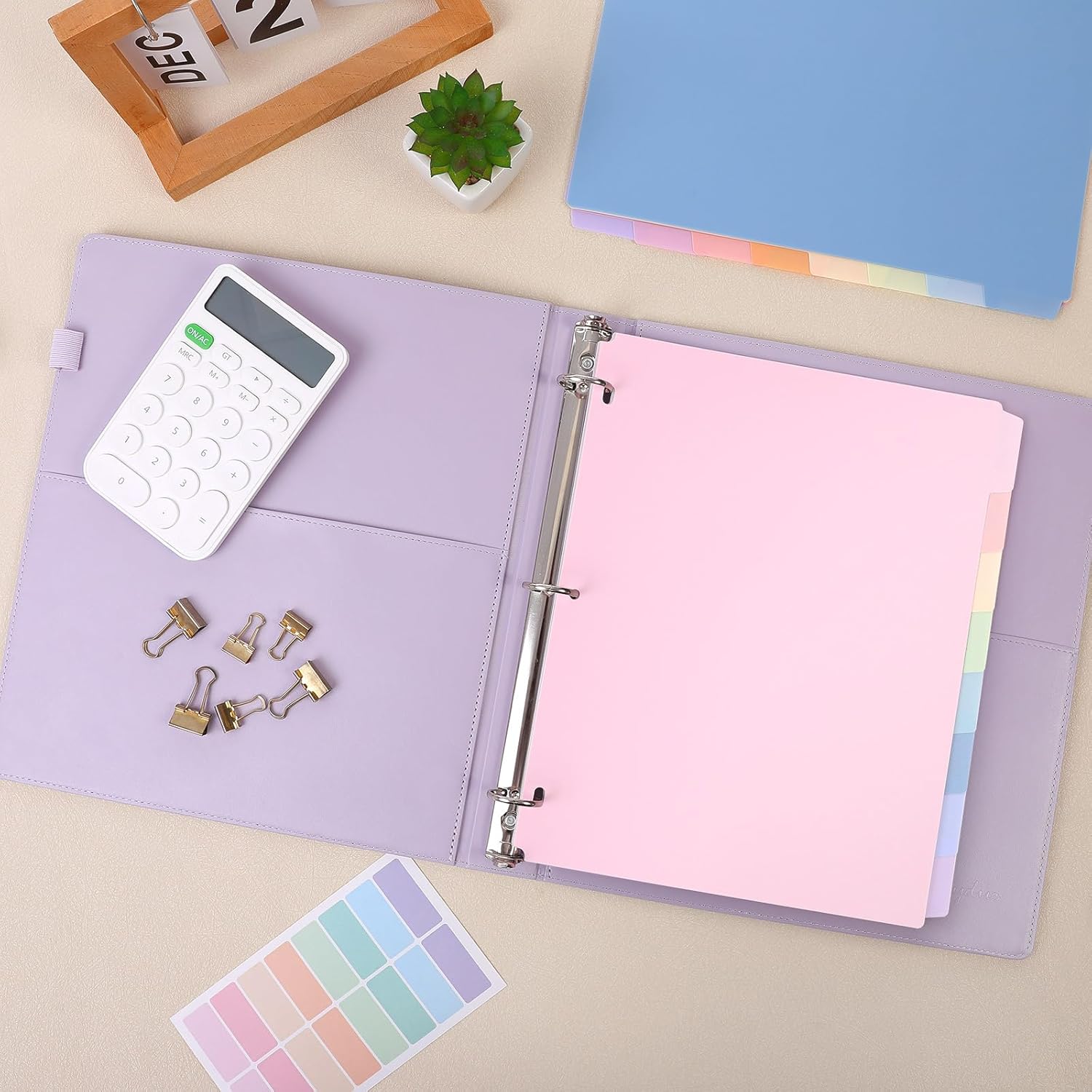 SKYDUE 8 Tab Binder Dividers, Letter Size, Durable Plastic Dividers for 3 Ring Binder, Write & Erase Binder Dividers with Tabs, 1 Set, Aesthetic Pastels Binder Divider for School, Office