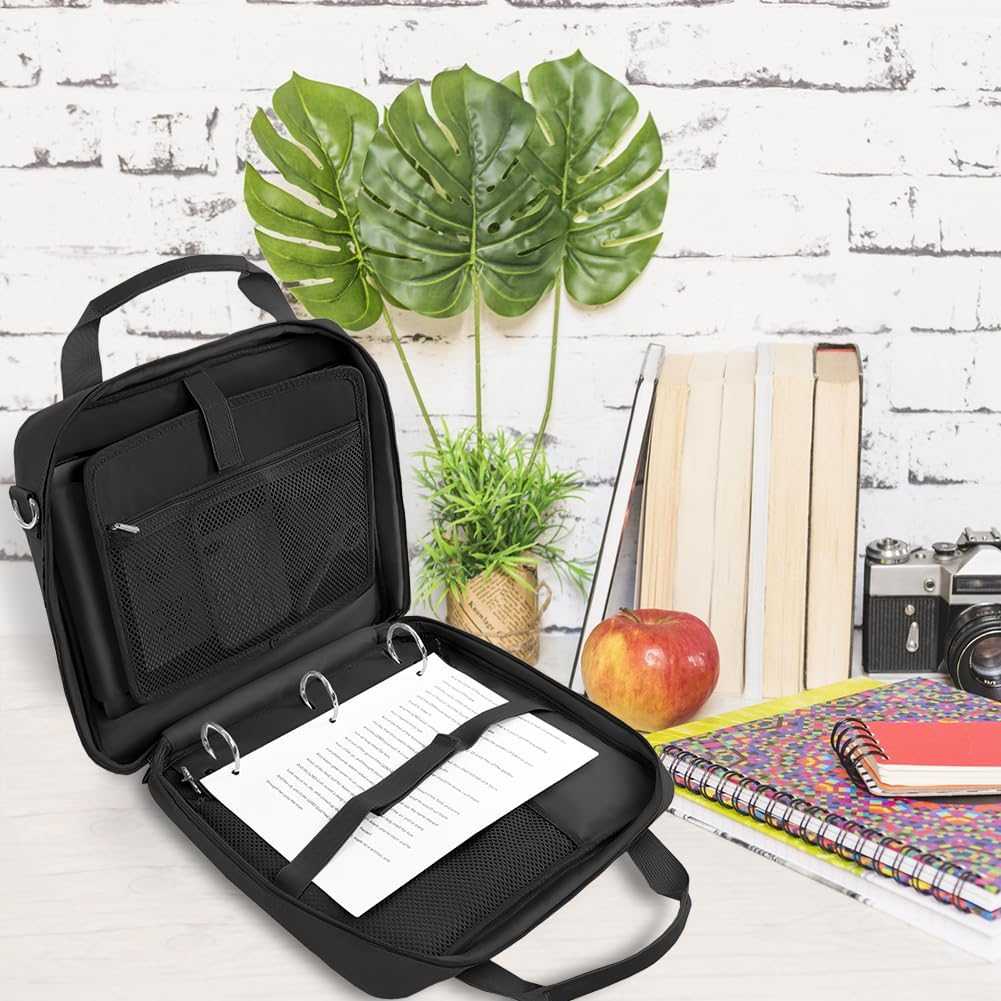 SKYDUE Zipper Binder 2 Inch O-Ring School Binder, Oxford Fabric School Organizer Holds 400+ Sheets, Fits 13.3" Laptop, Water-Resistant, Handle & Shoulder Strap, 14"x13" – Black