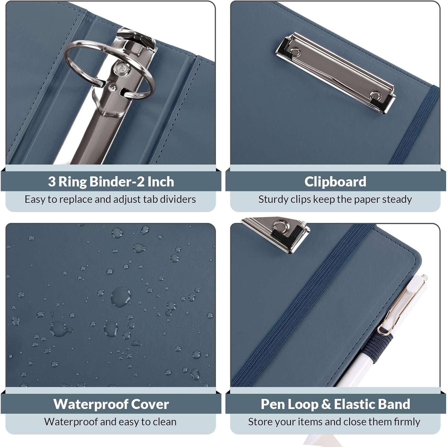 SKYDUE Clipboard Binder with Refillable Notepad, PU Clipboard Folder Includes 5 Dividers with 10 Pockets, Labels, 3 Ring Binder 1 Inch for School Office (Fit Letter Sized Paper),Olivegreen