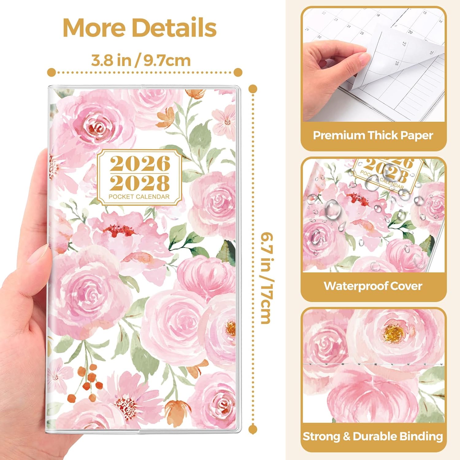 SKYDUE Pocket Calendar 2026-2027, Pocket Monthly Planner Jan 2026 - Dec 2027 for Purse, 6.7" X 3.7" 24-Month Small Planner, Academic Year Calendar, Compact Design with Plastic Sleeve