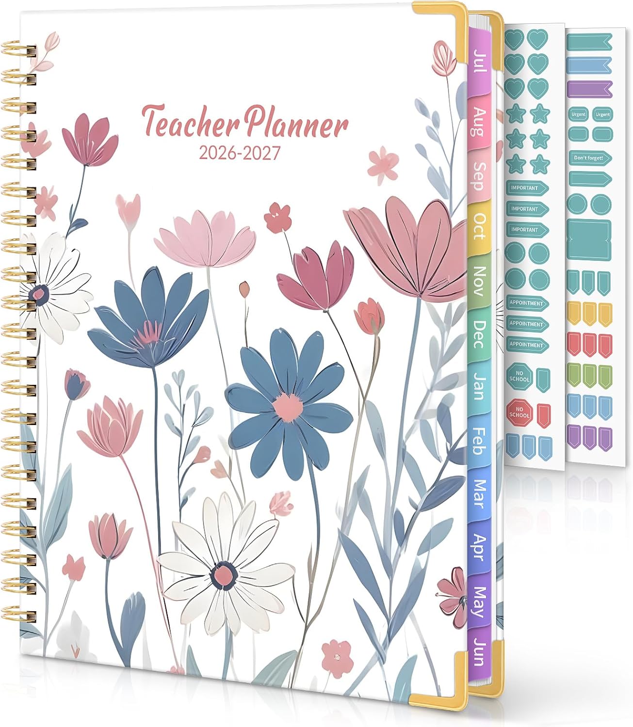 SKYDUE Teacher Planner 2026-2027 Academic Year, 8.5" x 11" Deluxe Teacher Lesson Planner with Monthly Tabs & Stickers, Lesson Plan Book 26-27, Grid