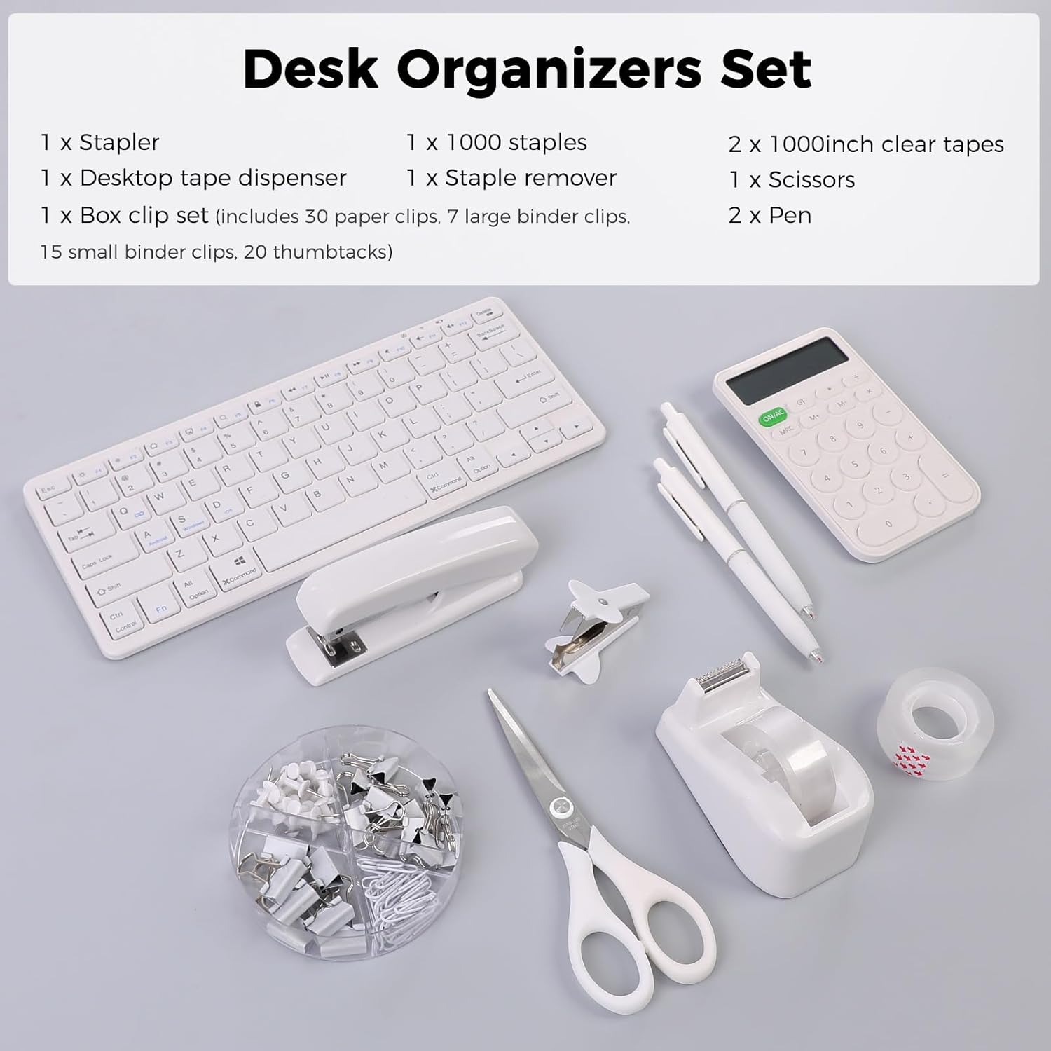 SKYDUE Pink Office Desk Accessories, Pink Office Supplies, Stapler, Tape Dispenser, Scissors, Clips and 1000pcs Staples,Office Supplies for Desk for Women