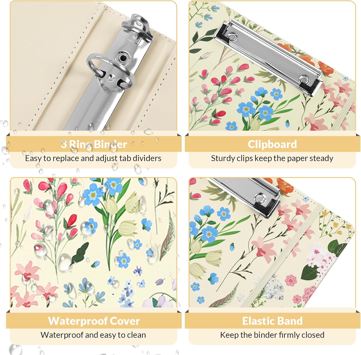 SKYDUE 1 Inch 3-Ring Binder with Clipboard, PU Aesthetic Binder with 5 Dividers, Notepad, Stickers & Pockets for Work and School (Letter Size)