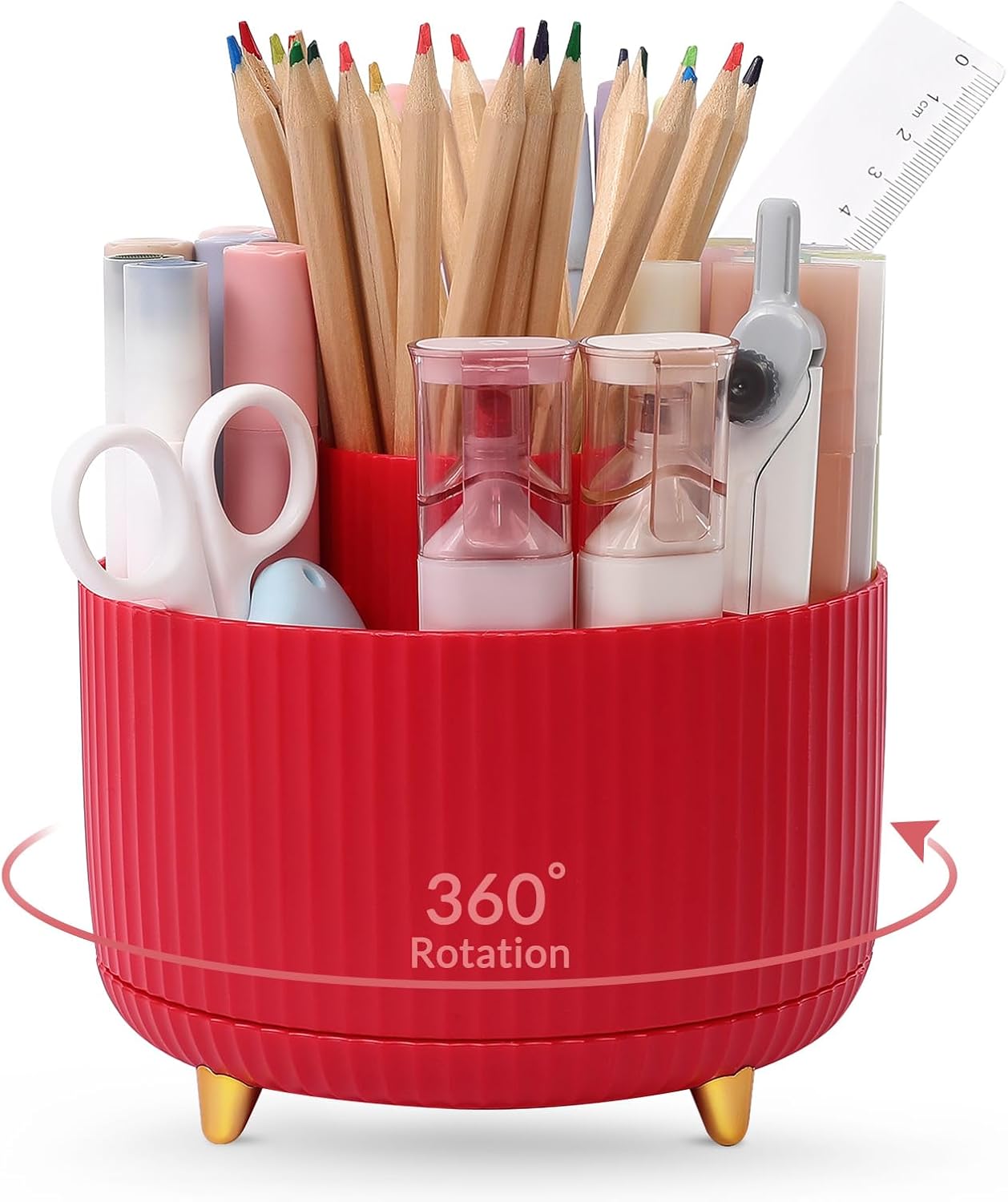 SKYDUE 360 Rotating Plastic Desk Pen Organizer with 5 Slots, Dual-Purpose Art Supply Pencil Cup for Office, School, Home
