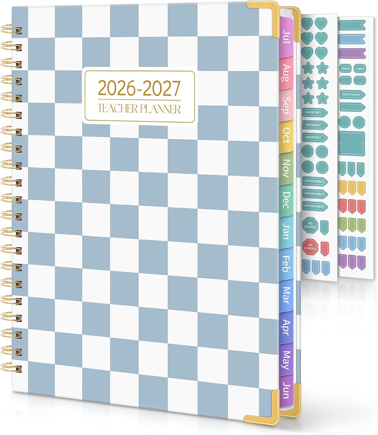 SKYDUE Teacher Planner 2026-2027 Academic Year, 8.5" x 11" Deluxe Teacher Lesson Planner with Monthly Tabs & Stickers, Lesson Plan Book 26-27, Grid