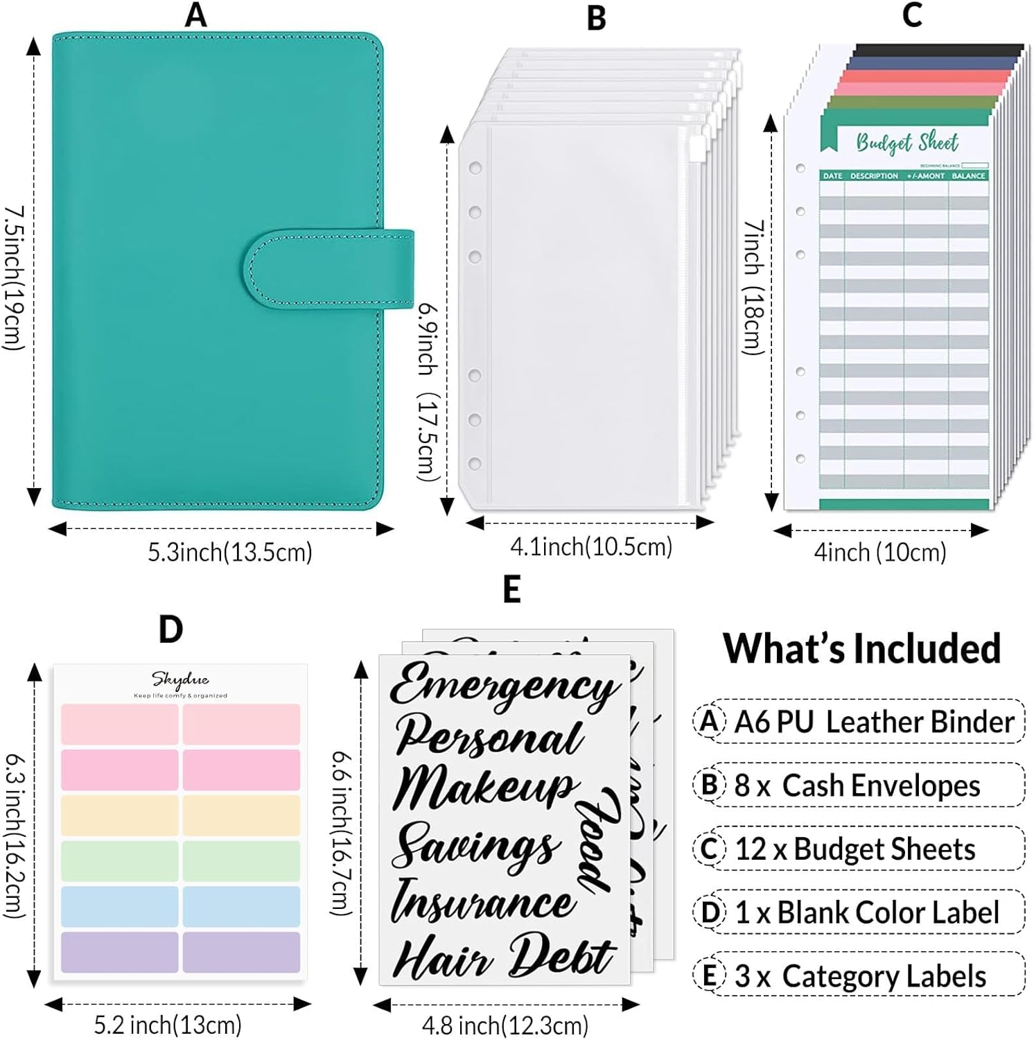 SKYDUE Budget Binder, Money Saving Binder with Zipper Envelopes, Cash Envelopes and Expense Budget Sheets for Budgeting