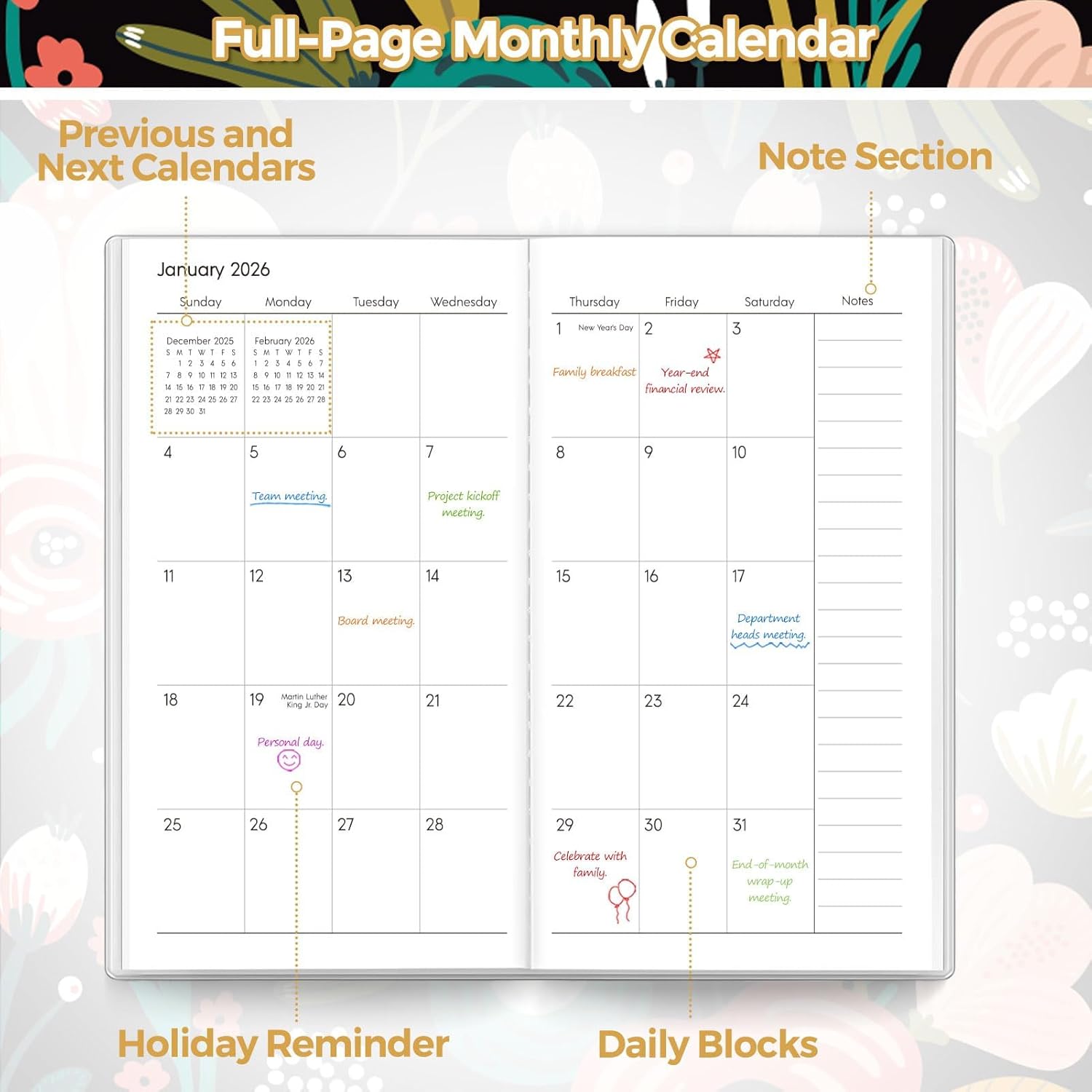 SKYDUE Pocket Calendar 2026-2027, Pocket Monthly Planner Jan 2026 - Dec 2027 for Purse, 6.7" X 3.7" 24-Month Small Planner, Academic Year Calendar, Compact Design with Plastic Sleeve