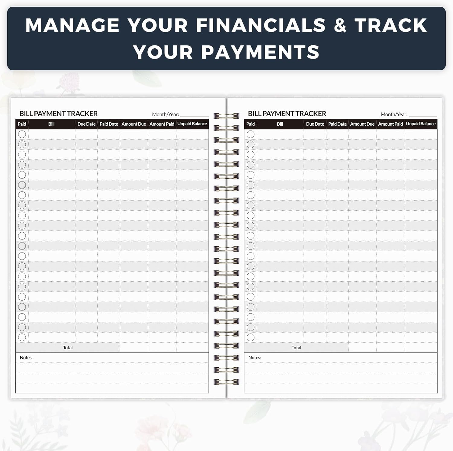 Bill Tracker Notebook, Monthly Bill Payment Checklist, 6" x 8.5", Bill Organizer with Back Pocket for Personal Budgeting Financial, 128 Pages