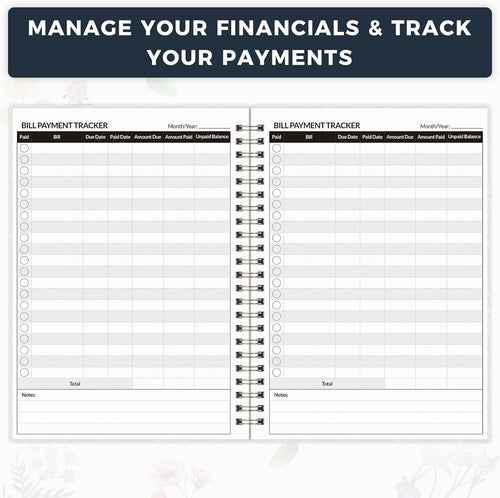 Bill Tracker Notebook, Monthly Bill Payment Checklist, 6" x 8.5", Bill Organizer with Back Pocket for Personal Budgeting Financial, 128 Pages