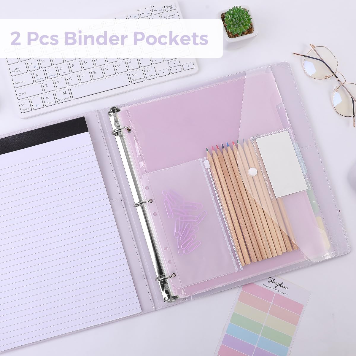 SKYDUE Clipboard Binder with Refillable Notepad, PU Clipboard Folder Includes 5 Dividers with 10 Pockets, Labels, 3 Ring Binder 1 Inch for School Office (Fit Letter Sized Paper),Olivegreen