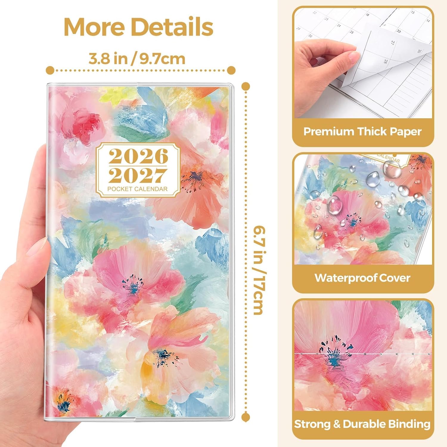 SKYDUE Pocket Calendar 2026-2027, Pocket Monthly Planner Jan 2026 - Dec 2027 for Purse, 6.7" X 3.7" 24-Month Small Planner, Academic Year Calendar, Compact Design with Plastic Sleeve