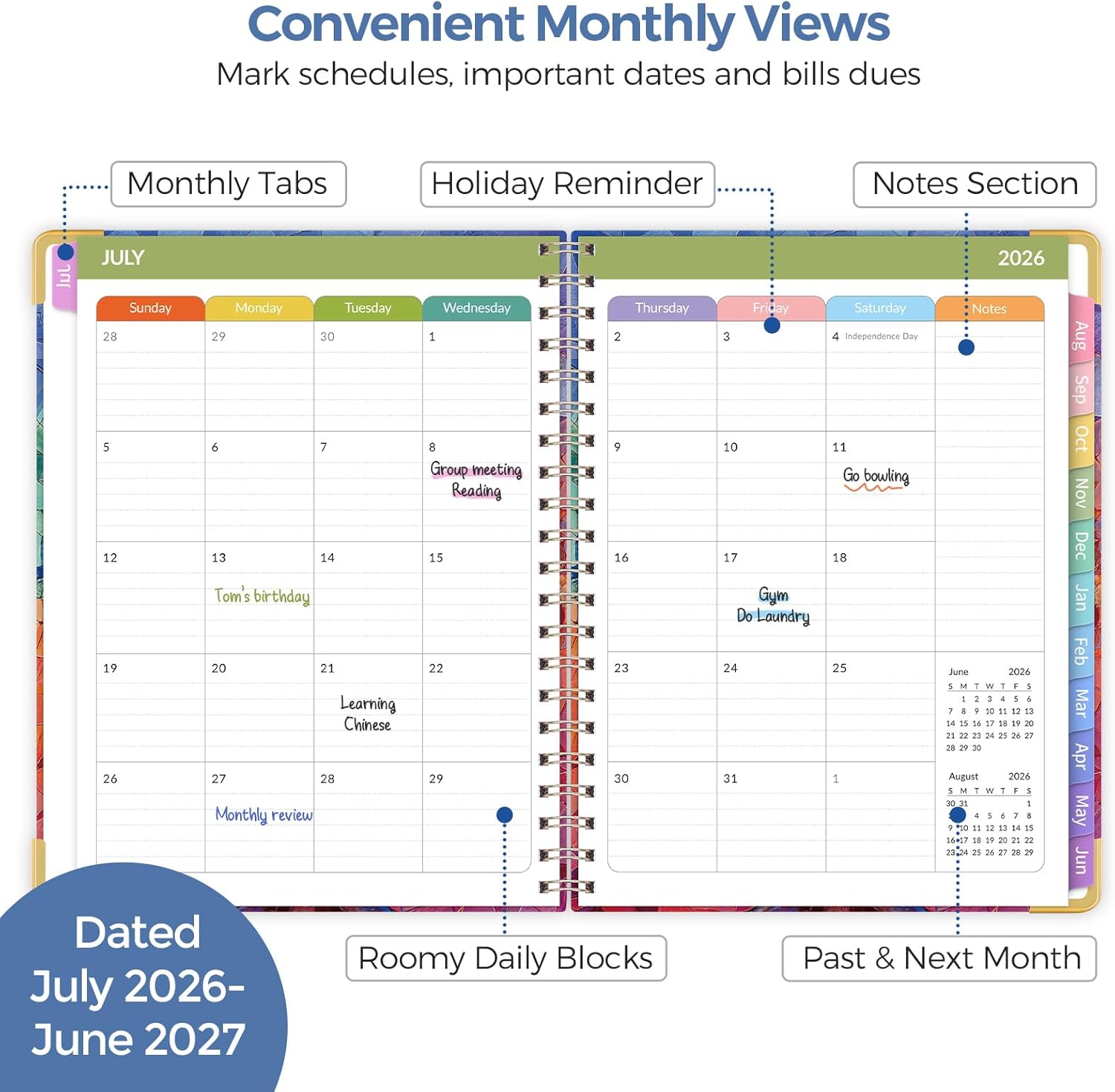 SKYDUE Teacher Planner 2026-2027 Academic Year, 8.5" x 11" Deluxe Teacher Lesson Planner with Monthly Tabs & Stickers, Lesson Plan Book 26-27, Grid