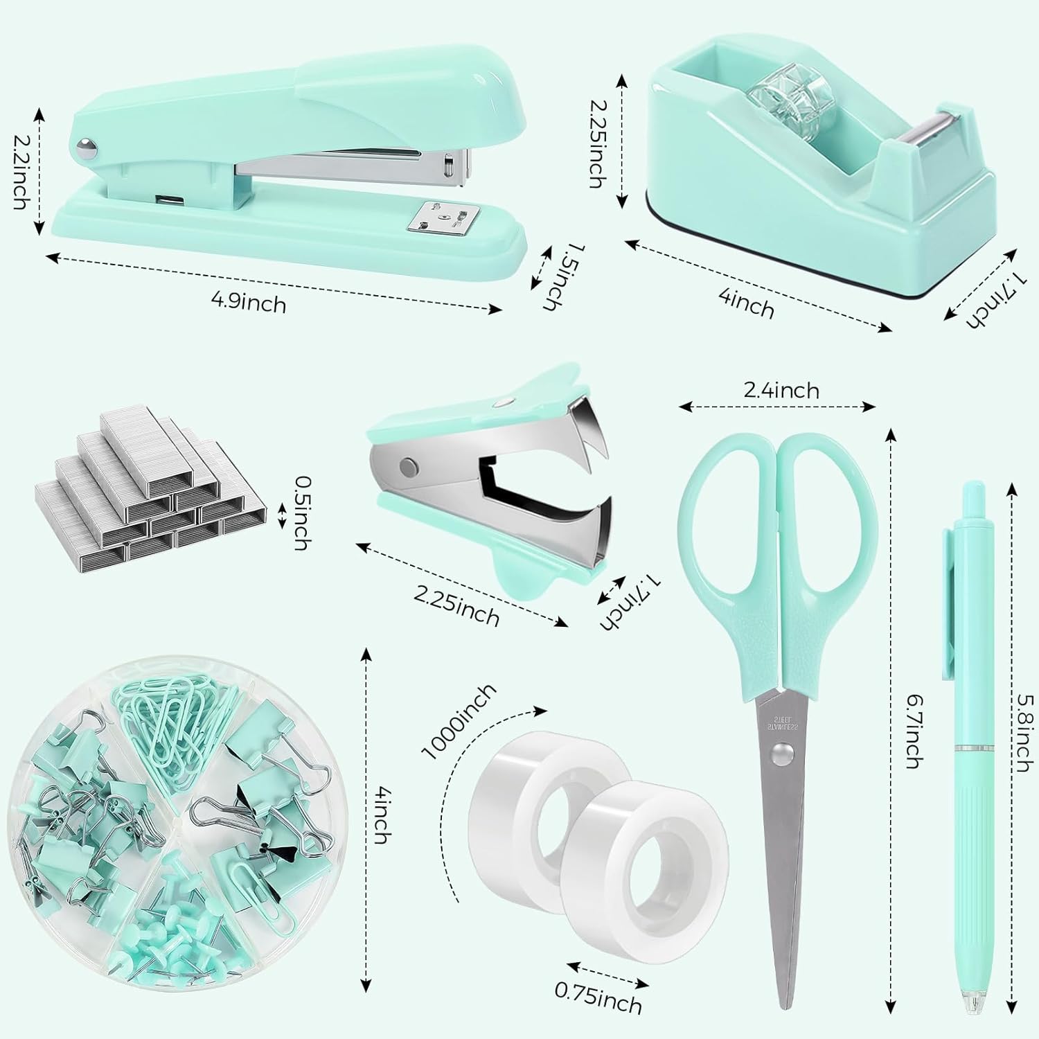 SKYDUE Pink Office Desk Accessories, Pink Office Supplies, Stapler, Tape Dispenser, Scissors, Clips and 1000pcs Staples,Office Supplies for Desk for Women