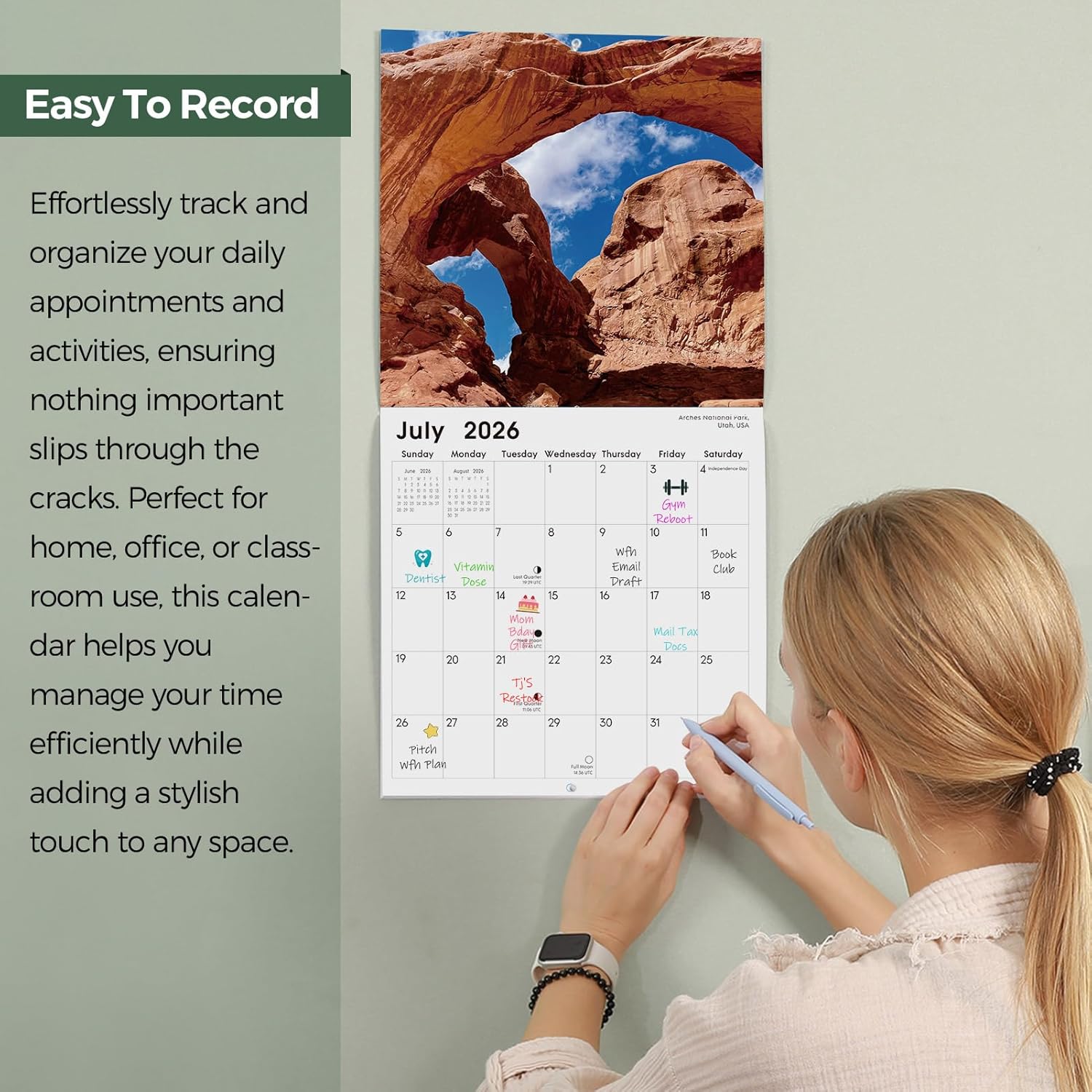 SKYDUE 2026 Wall Calendar 12"x24" Opened, 18-Month Puppy Dog Calendar from January 2026 to June 2027 with Stickers, Thick Paper Monthly Calendar for Home Office Organizing & Planning