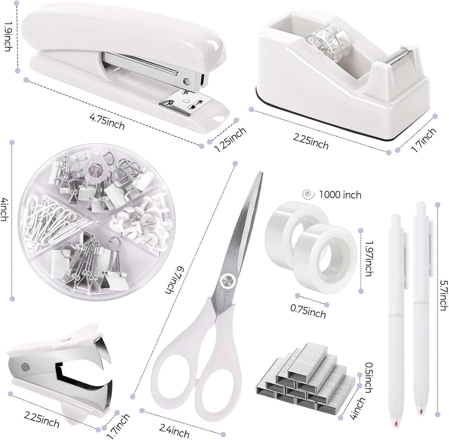 SKYDUE Pink Office Desk Accessories, Pink Office Supplies, Stapler, Tape Dispenser, Scissors, Clips and 1000pcs Staples,Office Supplies for Desk for Women