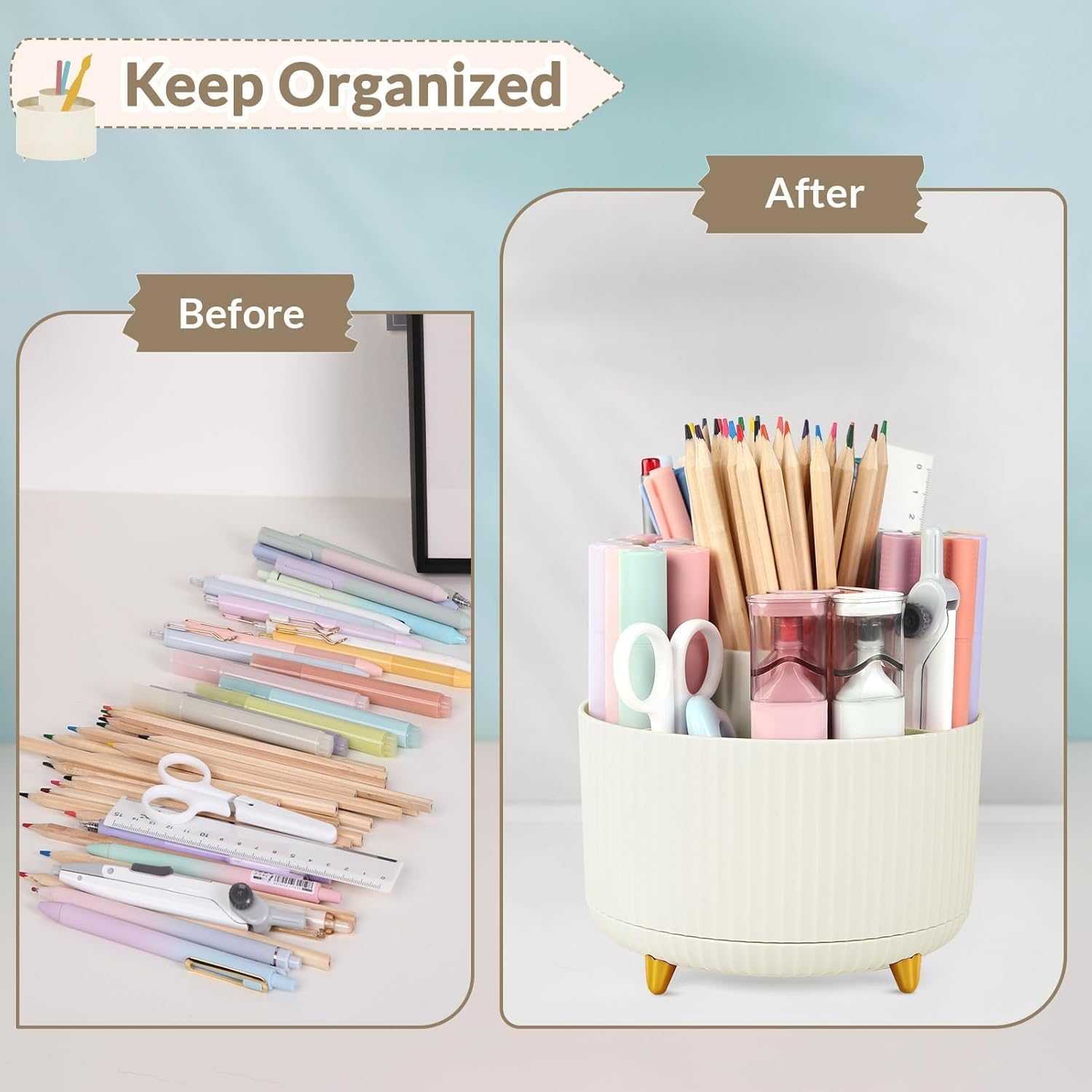 SKYDUE 360 Degree Rotating Desk Organizer and Expanding File Folder, Accordion File Organizer with 13 Pockets Bundle Sales